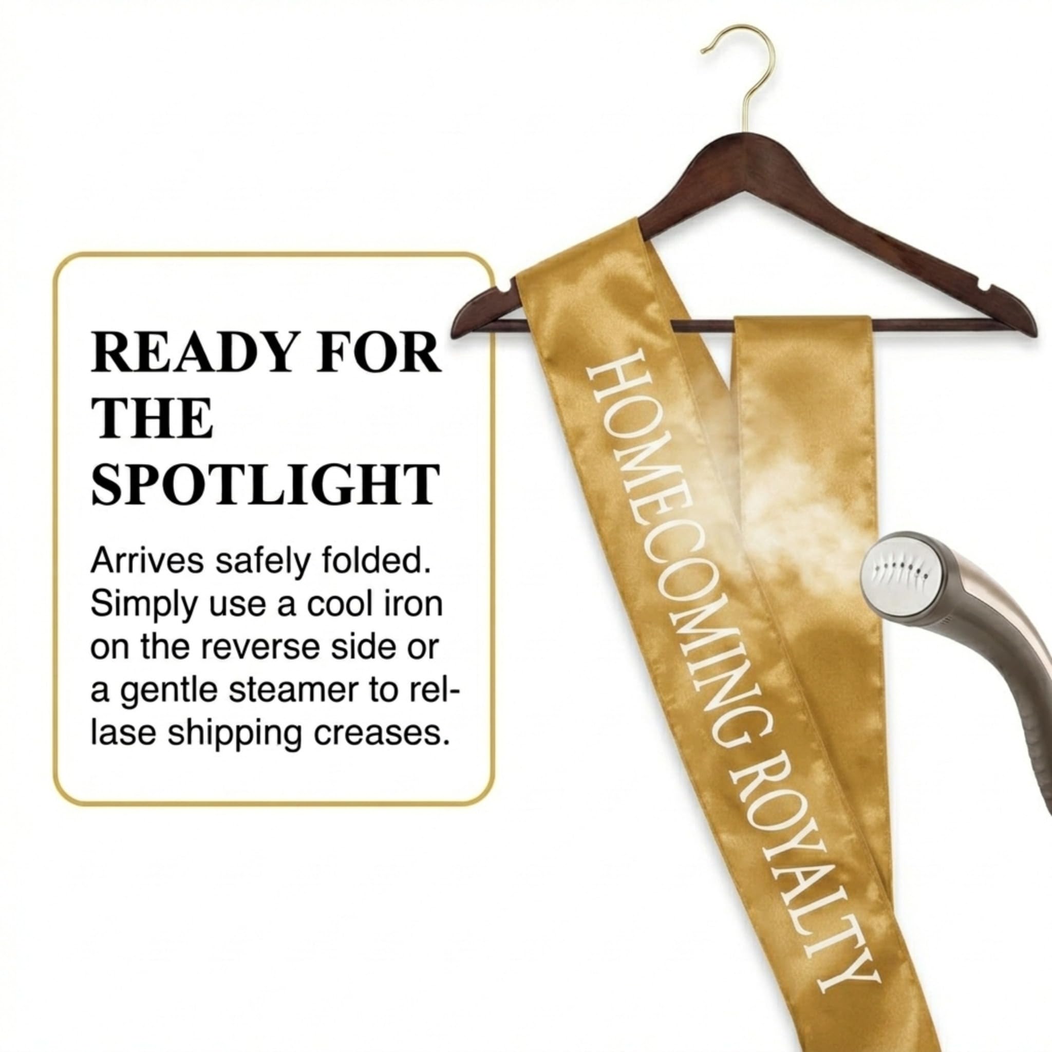 Anderson's Gold Satin Homecoming Royalty Sash Set, Elegant 3" x 72" Sashes with White Imprint for Homecoming Night Coronation and School Events, 2‑Piece Set - Image 8