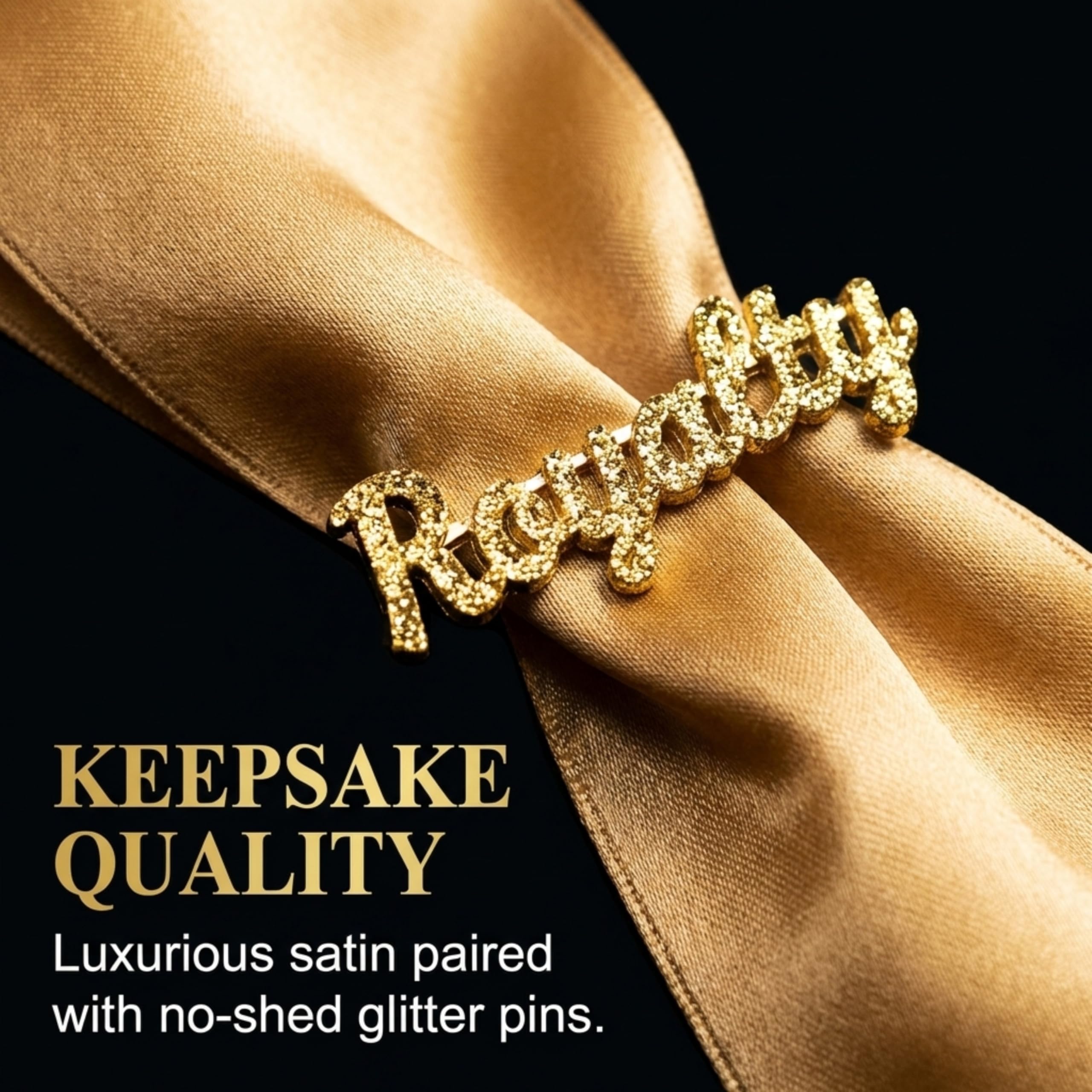 Anderson's Gold Satin Homecoming Royalty Sashes with Black Lettering & Gold Glitter Royalty Pins, 3" x 72" Sashes and 2" Pins for Homecoming Coronation & School Celebrations, 4 Piece Set - Image 3