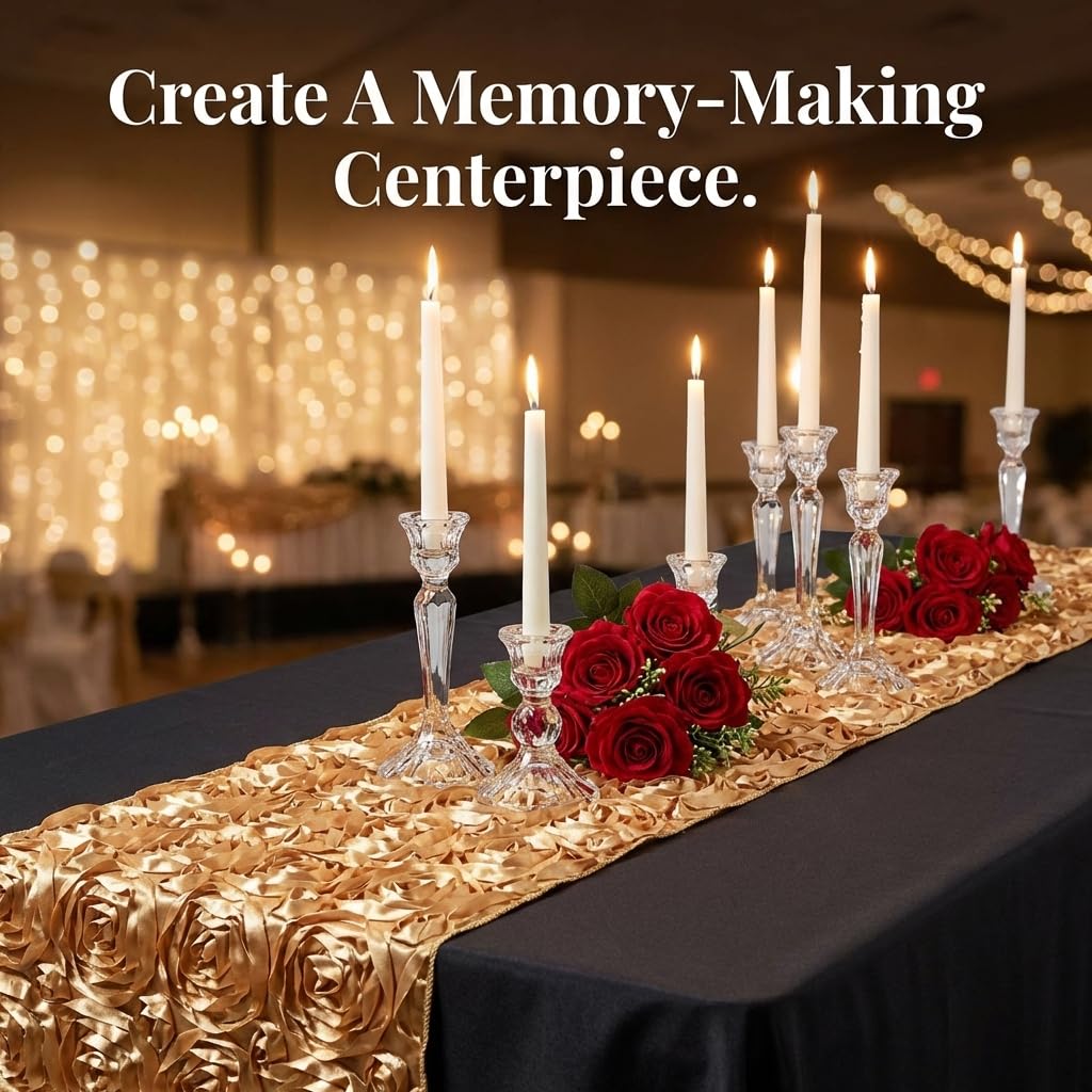 Anderson's Gold Satin Rosette Table Runner, 14 Inches x 9 Feet, Wedding Table Decorations - Image 4