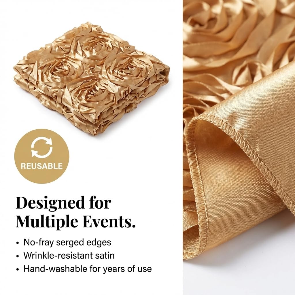 Anderson's Gold Satin Rosette Table Runner, 14 Inches x 9 Feet, Wedding Table Decorations - Image 8