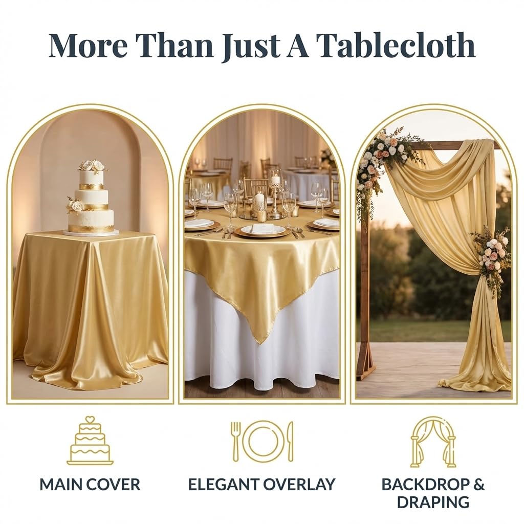 Anderson's Gold Satin Square Table Cover, 58 Inches, Wedding Tablecloths - Image 4