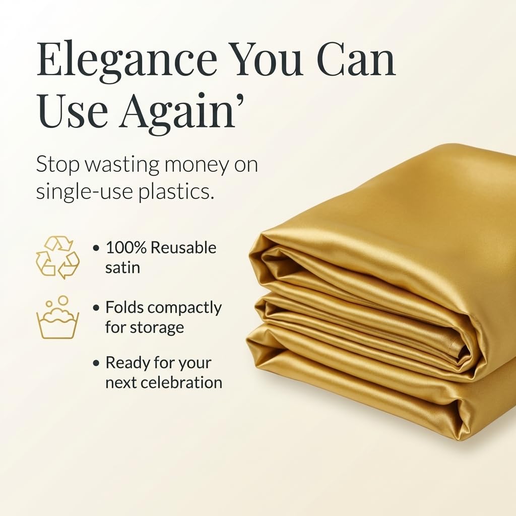 Anderson's Gold Satin Square Table Cover, 58 Inches, Wedding Tablecloths - Image 5