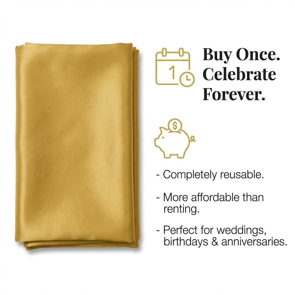 Anderson's Gold Satin Square Table Cover, 58 Inches, Wedding Tablecloths - Image 6
