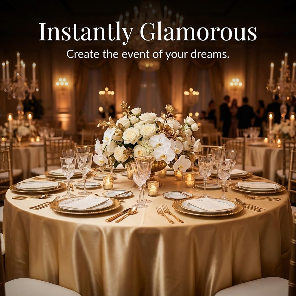 Anderson's Gold Satin Square Table Cover, 58 Inches, Wedding Tablecloths - Image 7