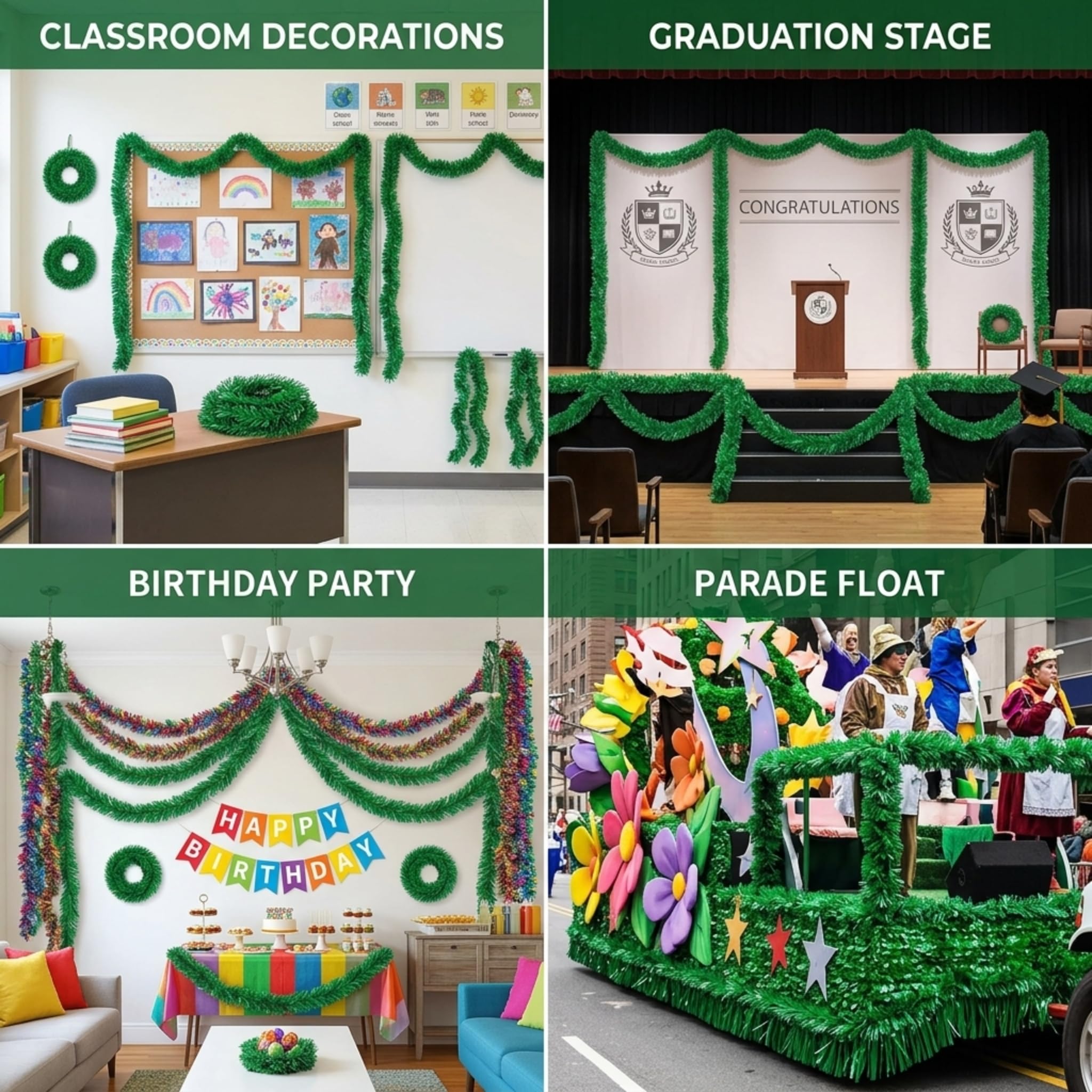 Anderson's Grass Green Vinyl Twist Garland - 4 Inches x 25 Foot Roll, Parade Float Decorations for Trailer Or Golf Cart, Christmas Garland Décor for Home and Party - Image 3