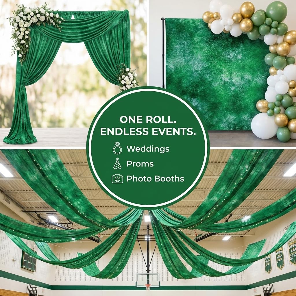 Anderson's Green Mottled Gossamer Fabric Roll, 19" Wide x 100 Yard roll, Sheer Fabric for Wedding Decorations, Baby Shower, Gender Reveal, Prom, Homecoming, Event Photo Backdrops, Drapes - Image 6