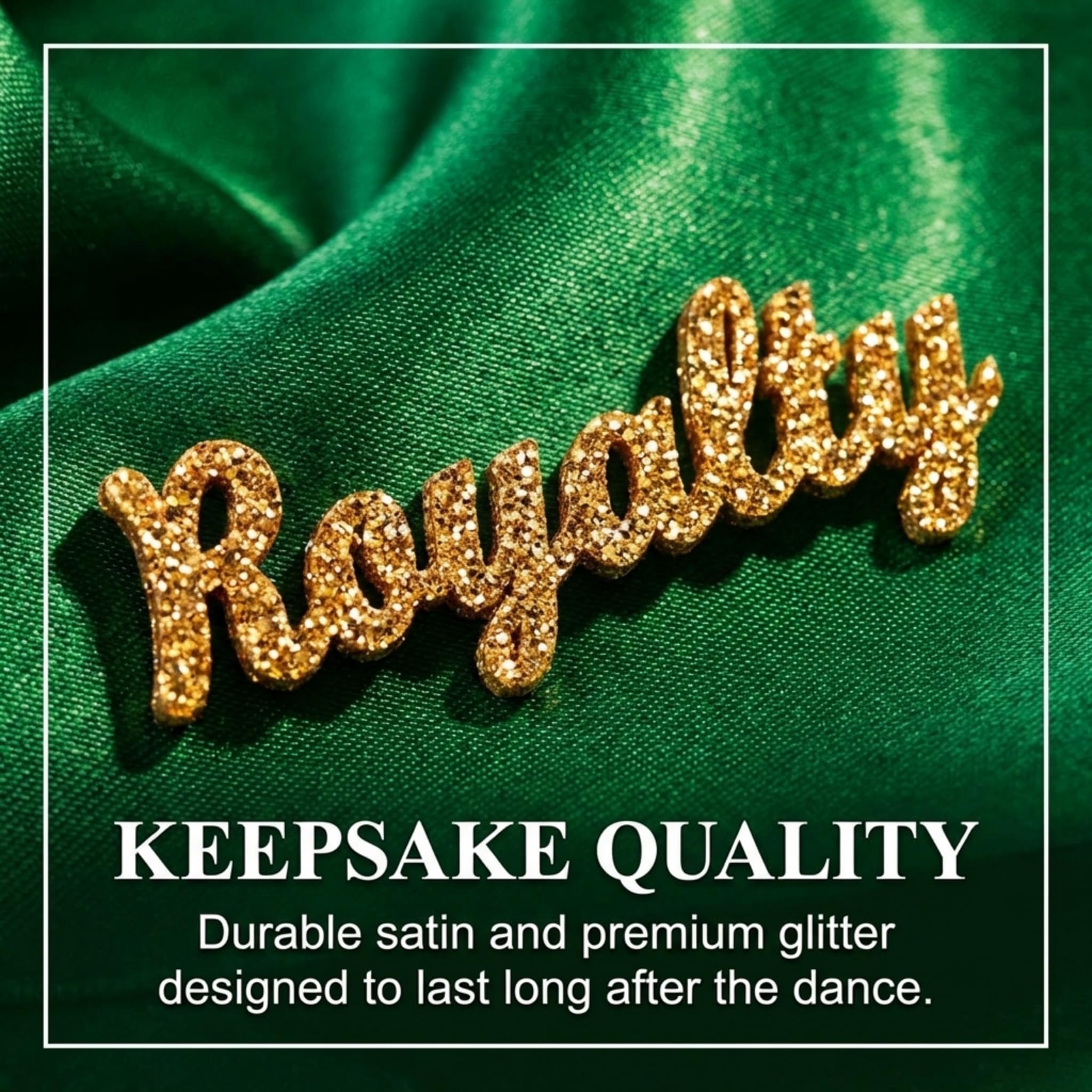 Anderson’s Green Satin Homecoming Court Sash with White Lettering and Gold Glitter Royalty Pin, 3" x 72" Sash and 2" Pin for Homecoming Coronation and School Celebrations, 2 Piece Set - Image 6