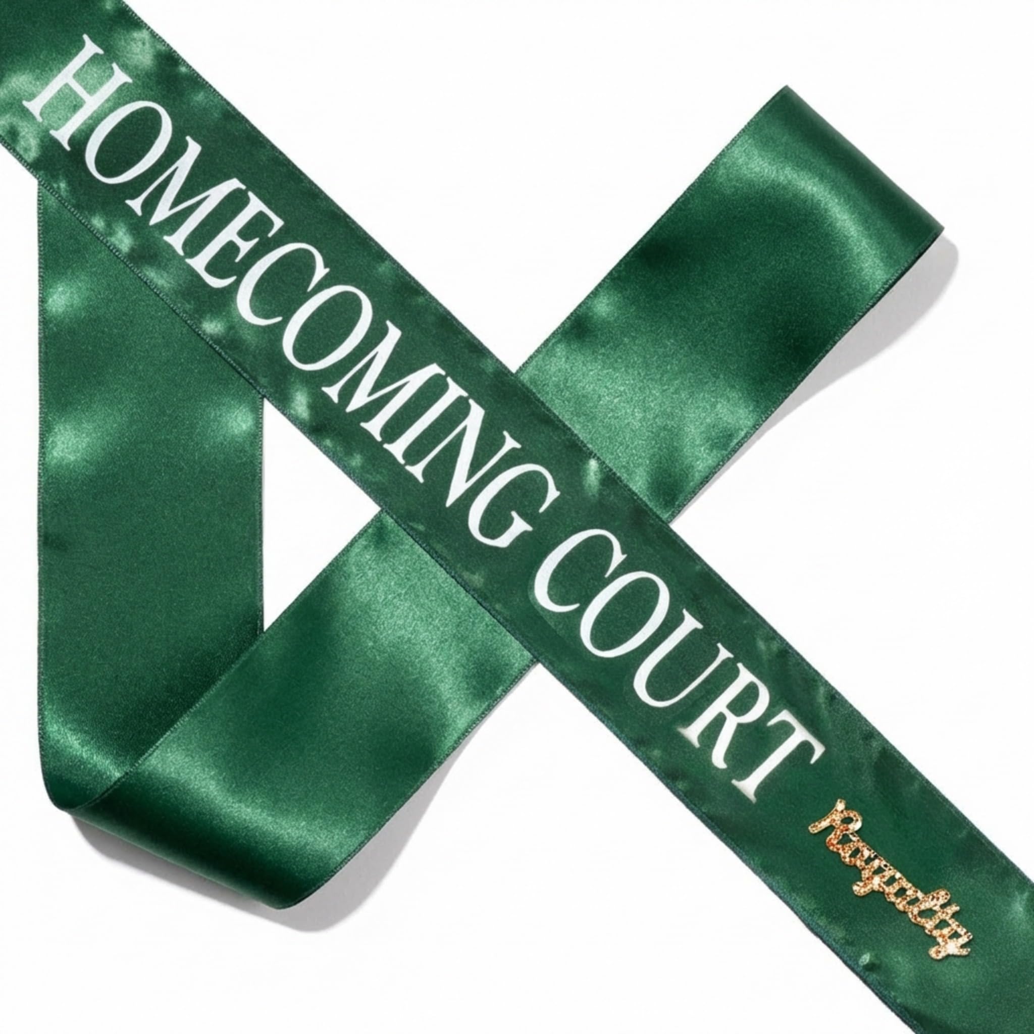 Anderson’s Green Satin Homecoming Court Sash with White Lettering and Gold Glitter Royalty Pin, 3" x 72" Sash and 2" Pin for Homecoming Coronation and School Celebrations, 2 Piece Set - Image 9