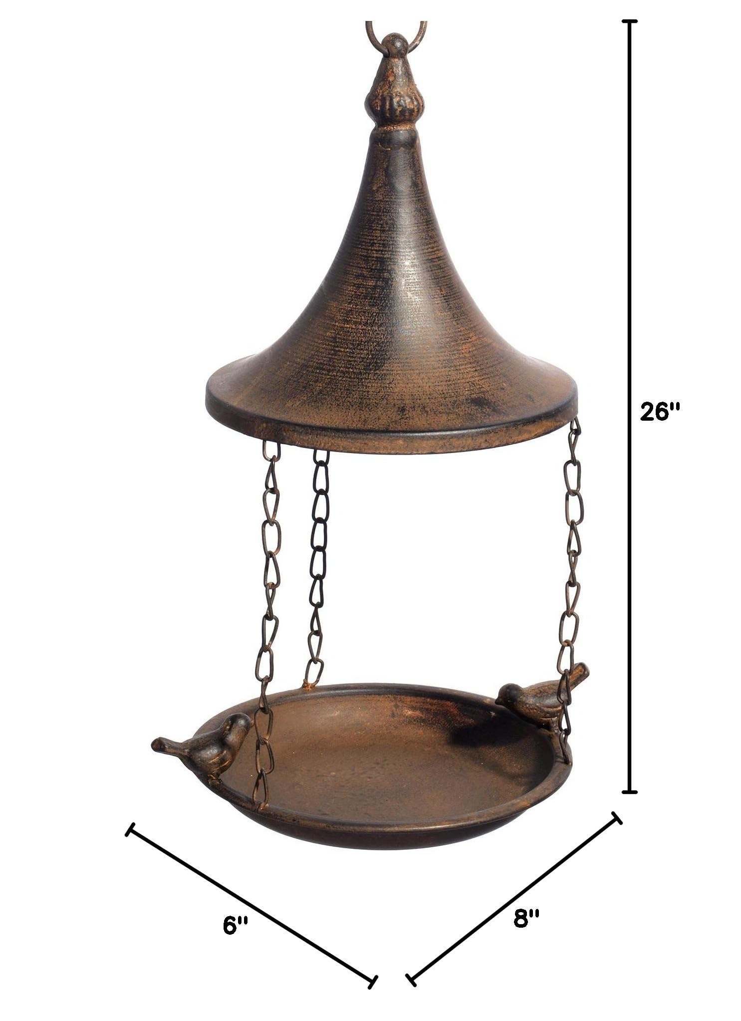 Anderson's Hanging Bird Feeder, Antique Metal Outdoor Feeder with Faux Patina Finish, 3-Chain Design & Hook, 26" Decorative Bowl with Birds for Garden, Porch, Patio, or Memorial Gift - Image 3