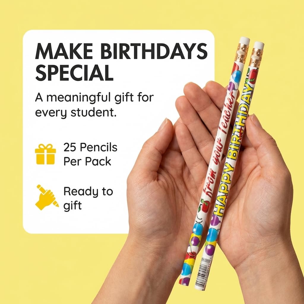 Anderson's Happy Birthday from Your Teacher Pencils, Student Gifts, 25 Pack - Image 3