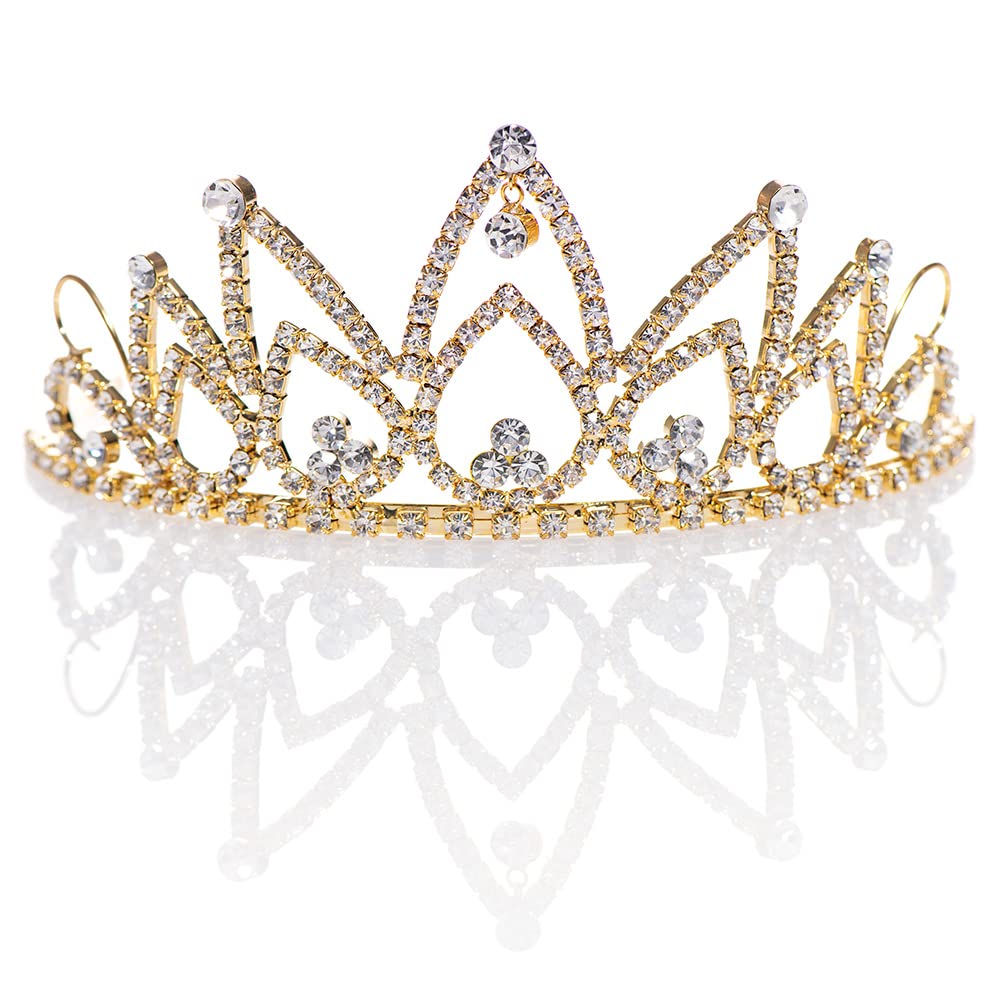 Anderson’s Hazel Rhinestone Tiara, 2 1/2 Inch Gold Metal Crown with Clear Faux Diamonds for Prom, Homecoming Queen, Wedding Bridal Party, Sweet 16, Quinceañera, Birthday, Pageant, Theater Costume Accessory