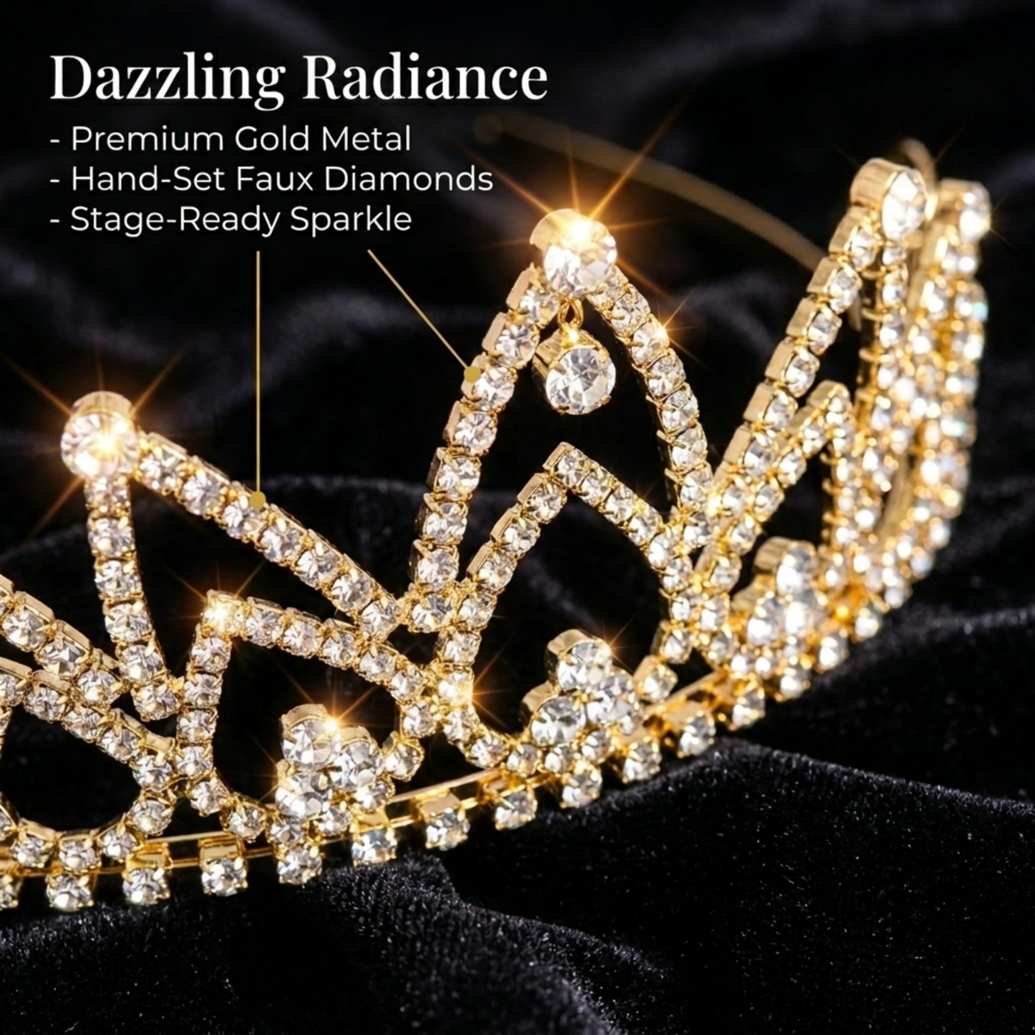Anderson’s Hazel Rhinestone Tiara, 2 1/2 Inch Gold Metal Crown with Clear Faux Diamonds for Prom, Homecoming Queen, Wedding Bridal Party, Sweet 16, Quinceañera, Birthday, Pageant, Theater Costume Accessory - Image 6