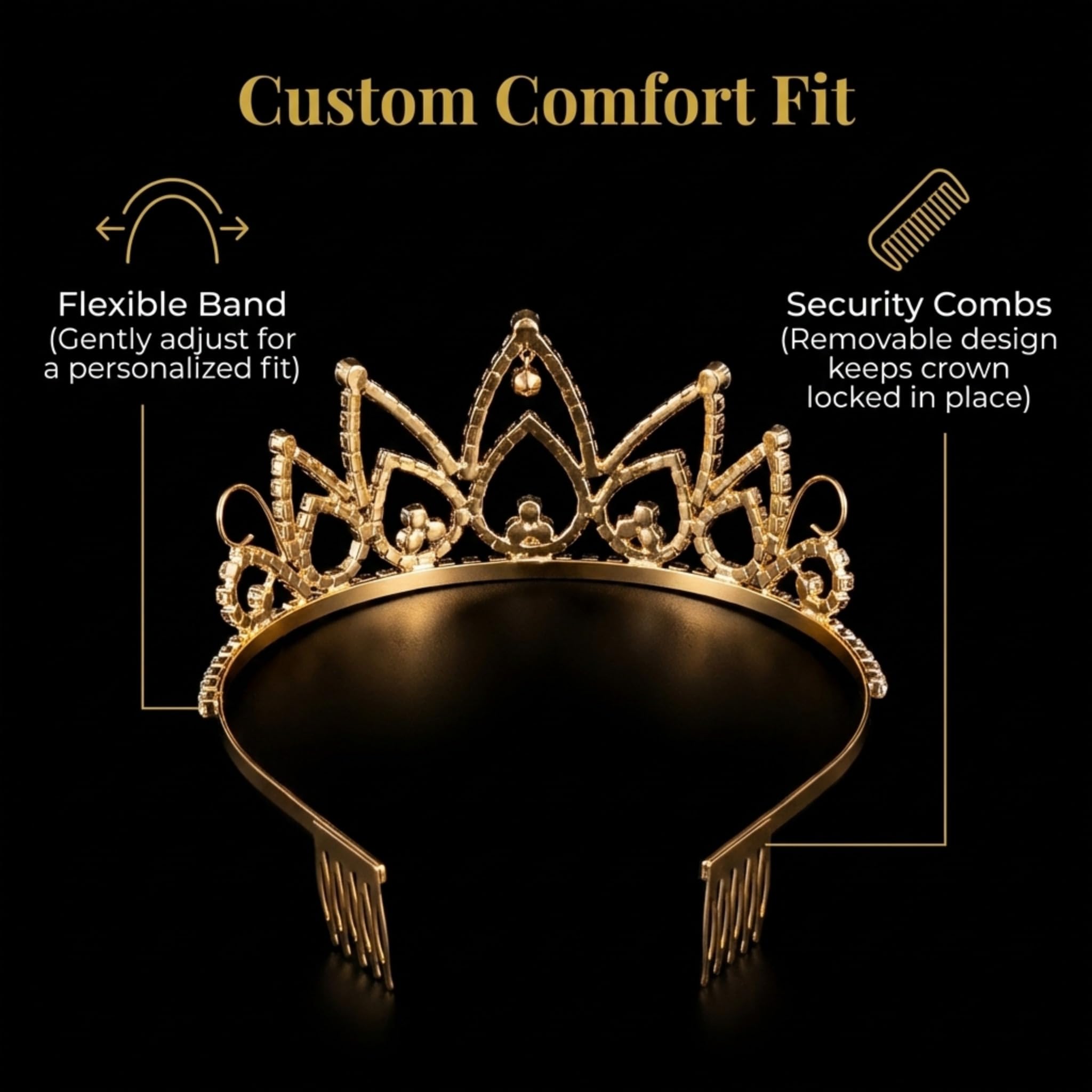Anderson’s Hazel Rhinestone Tiara, 2 1/2 Inch Gold Metal Crown with Clear Faux Diamonds for Prom, Homecoming Queen, Wedding Bridal Party, Sweet 16, Quinceañera, Birthday, Pageant, Theater Costume Accessory - Image 7