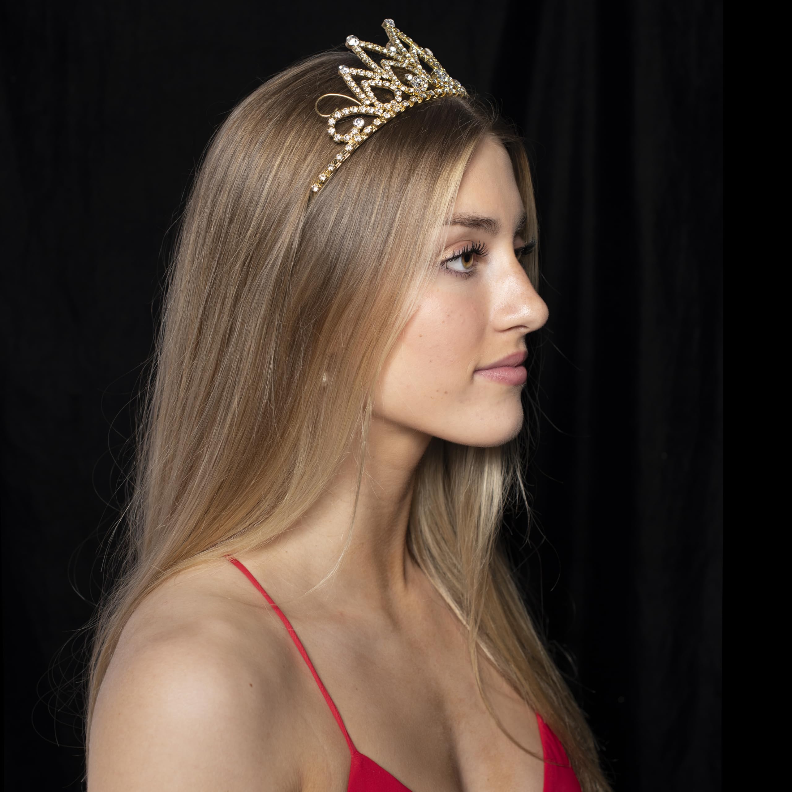 Anderson’s Hazel Rhinestone Tiara, 2 1/2 Inch Gold Metal Crown with Clear Faux Diamonds for Prom, Homecoming Queen, Wedding Bridal Party, Sweet 16, Quinceañera, Birthday, Pageant, Theater Costume Accessory - Image 8