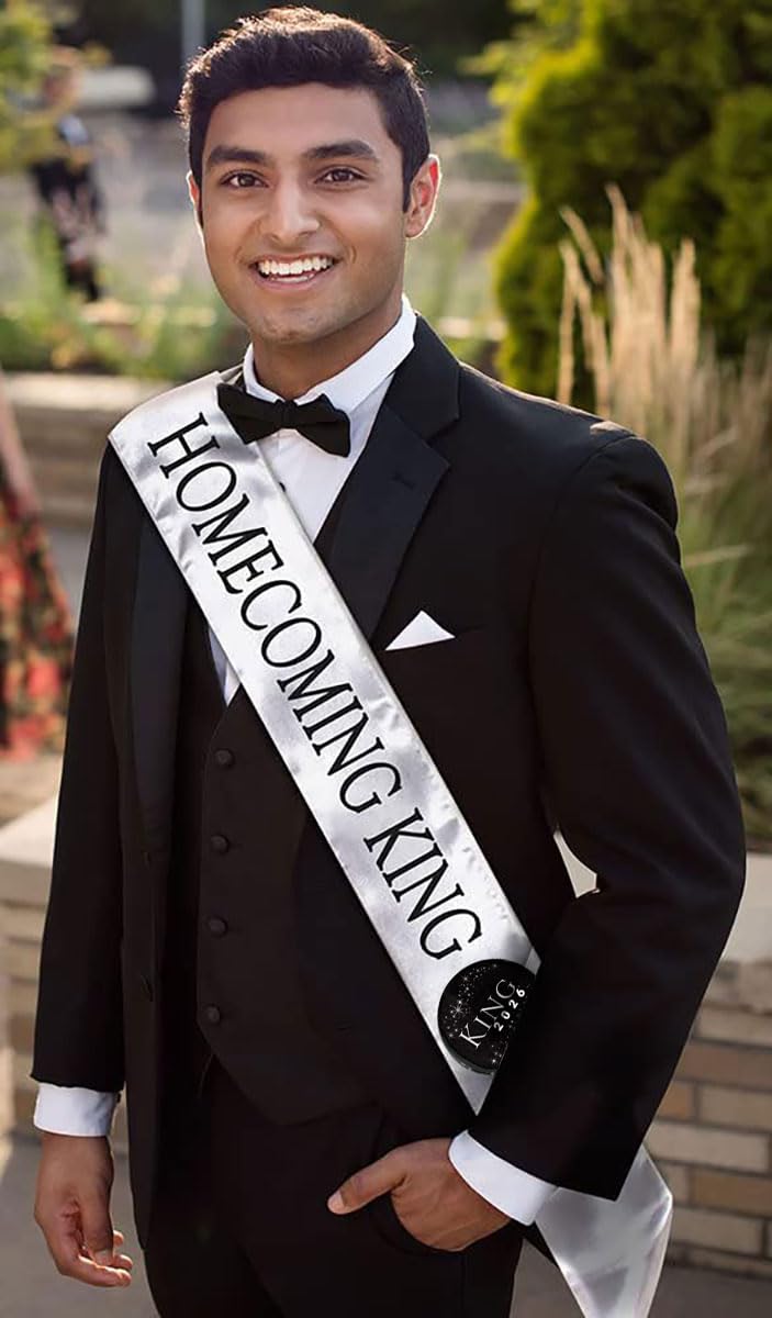 Anderson's Homecoming 2023 Royalty Set with Elizabeth Tiara, Black Crown, Silver Sashes, and Black Buttons, High School - Image 8