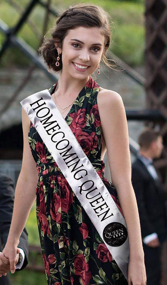 Anderson's Homecoming 2023 Royalty Set with Elizabeth Tiara, Black Crown, Silver Sashes, and Black Buttons, High School - Image 9