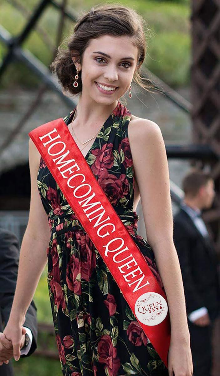 Anderson's Homecoming 2023 Royalty Set with Sharona Tiara, Red Crown, Red Sashes, and White Buttons, High School - Image 8