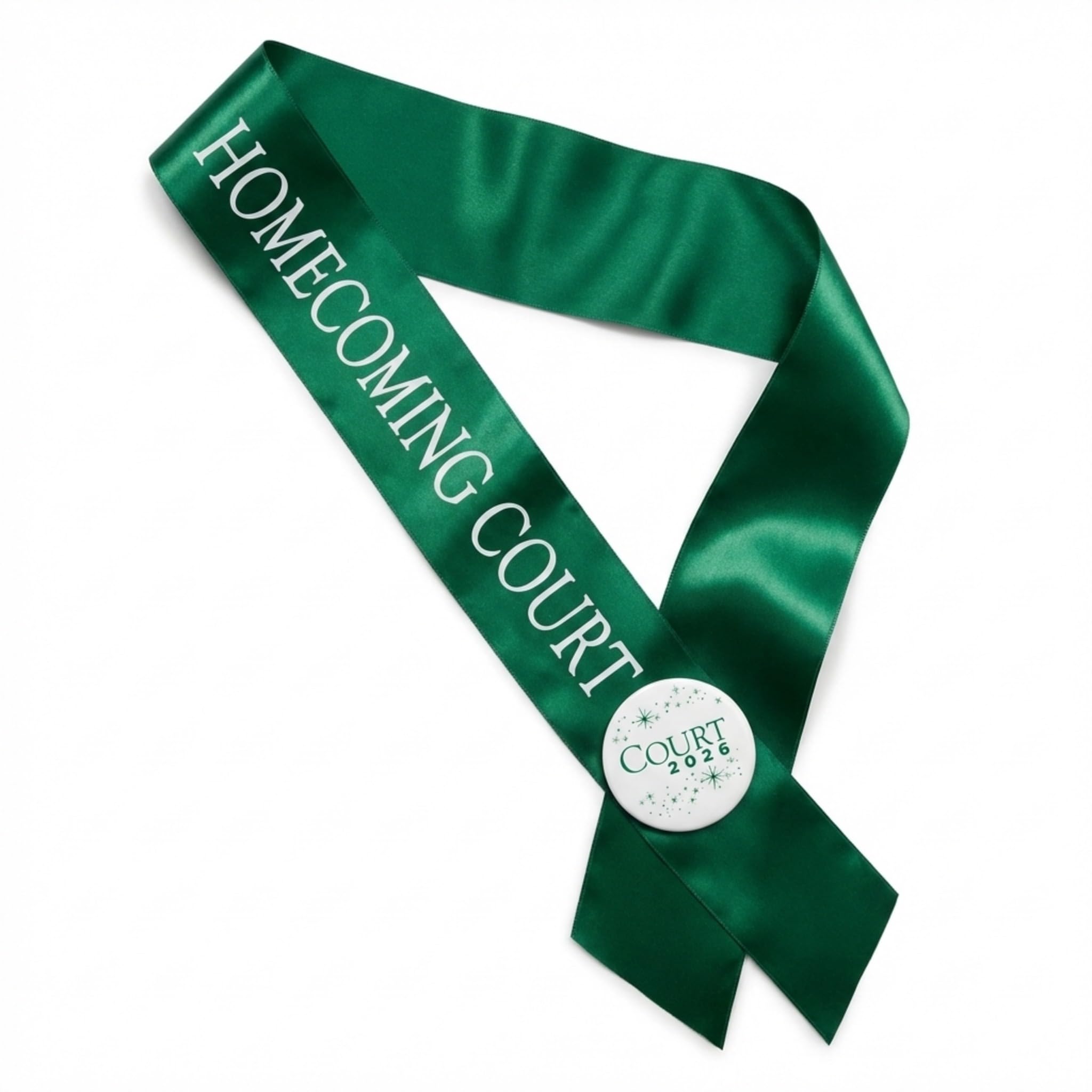 Anderson's Homecoming Court 2026 Set with Green & White Satin Sash, Keepsake Button, High School Sash and Button for Homecoming Court, School Dance, Parade, Costume, Event, 2 Piece Set - Image 9