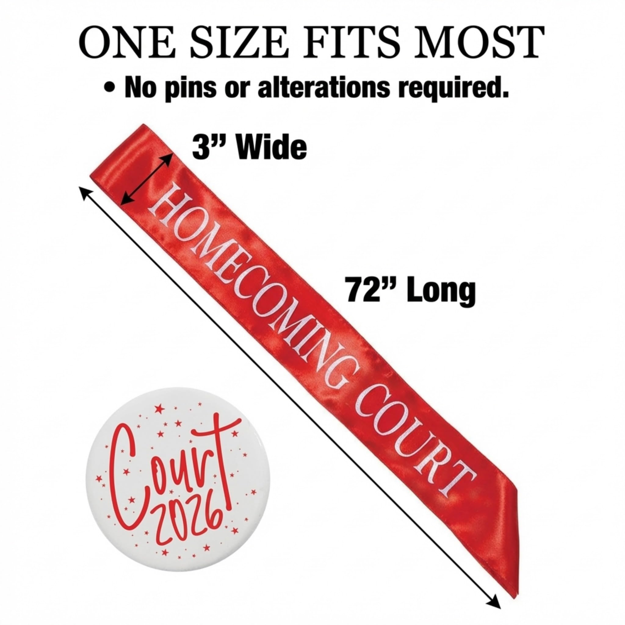 Anderson's Homecoming Court 2026 Set with Red & White Satin Sash, White Keepsake Button, High School Sash and Button for Homecoming Court, School Dance, Parade, Costume, Event, 2 Piece Set - Image 5