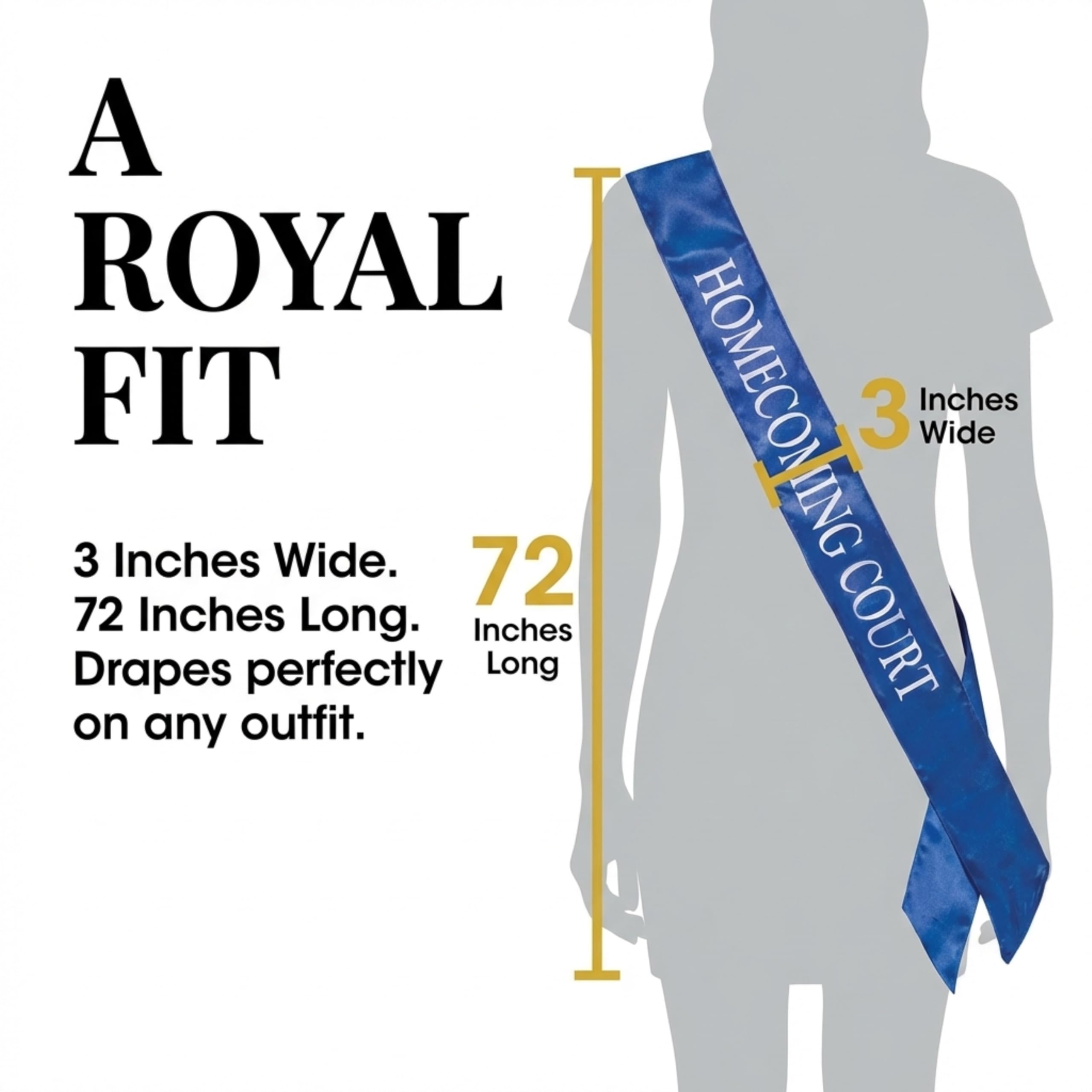 Anderson's Homecoming Court Blue Satin Sash with White Lettering, 3" x 72" Homecoming Royalty Sash for Court Coronation, Homecoming Night Accessories for Homecoming Court and Formal Events - Image 5