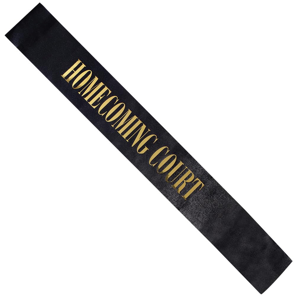 Anderson’s Homecoming Court Sash, Black Satin with Metallic Gold Foil Lettering, 3" x 72", Elegant Coronation Accessory for High School and College Homecoming King Queen Prince Princess Duke Duchess