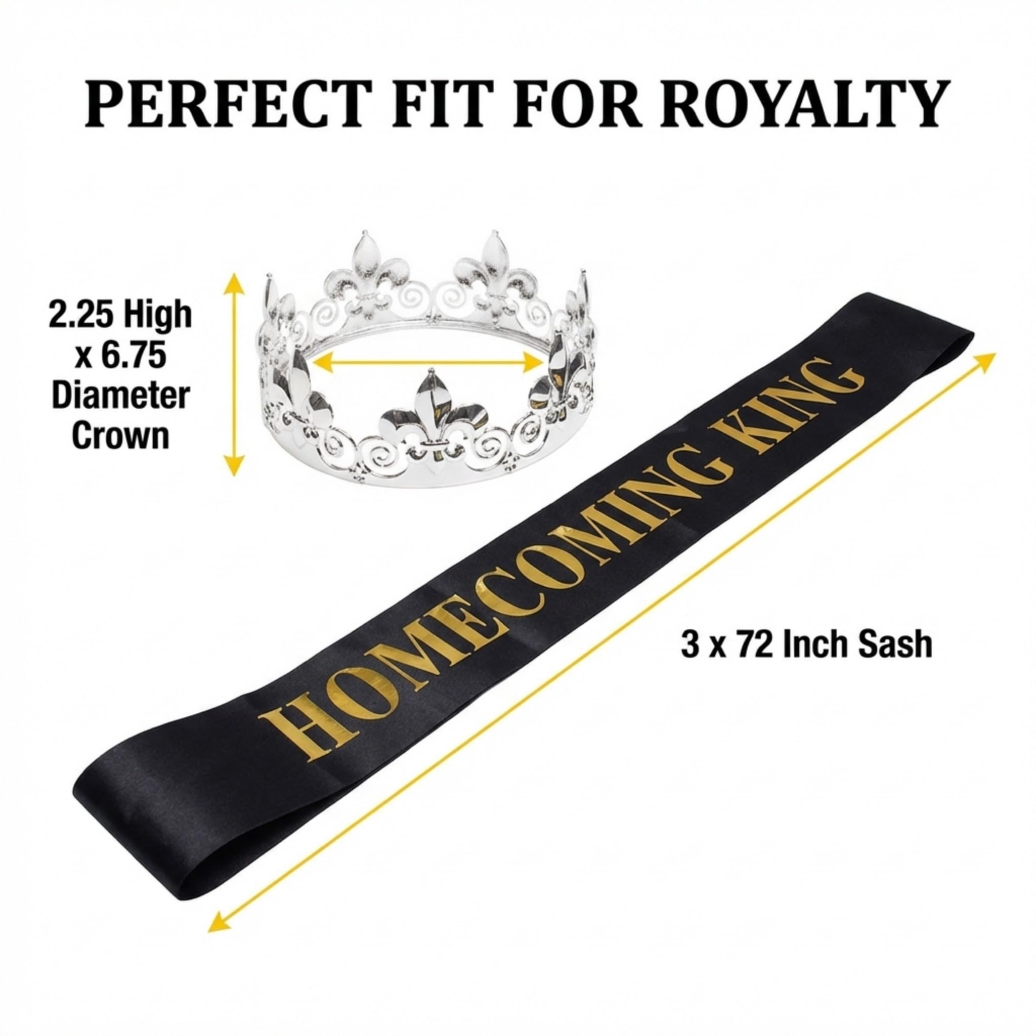 Anderson's Homecoming King Crown with Black Satin Sash Set, Metallic Gold Lettering, Elegant Coronation Accessories and 3" x 72" Homecoming King Sash for High School Coronation, 2 Piece Set - Image 4