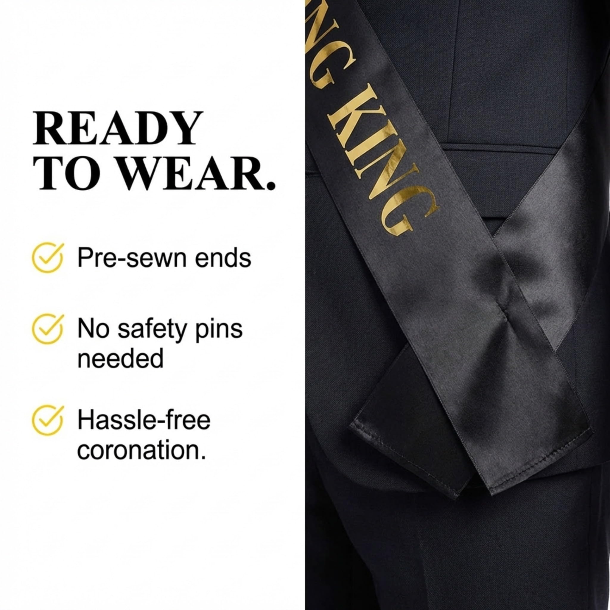 Anderson's Homecoming King Crown with Black Satin Sash Set, Metallic Gold Lettering, Elegant Coronation Accessories and 3" x 72" Homecoming King Sash for High School Coronation, 2 Piece Set - Image 6