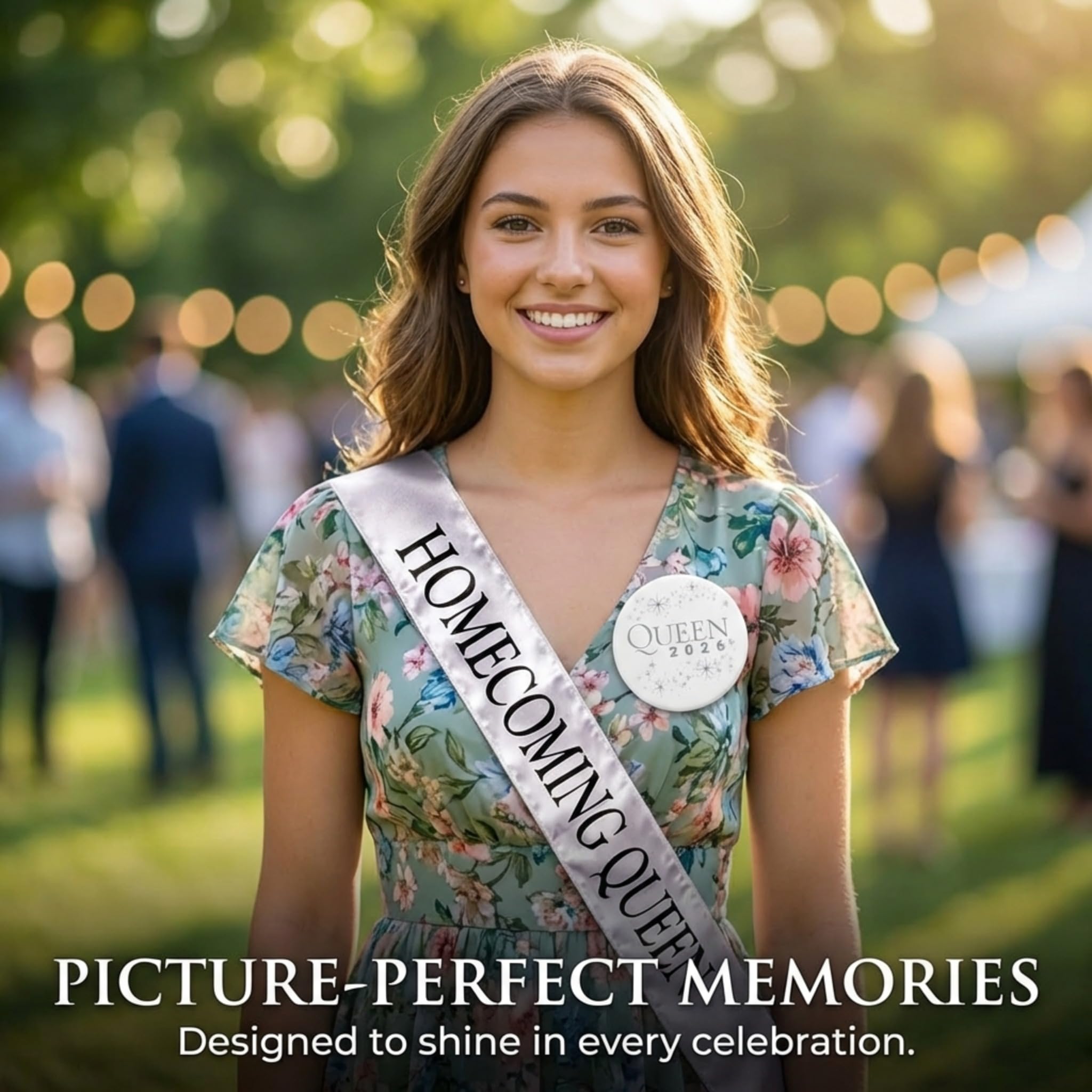 Anderson’s Homecoming Queen 2026 Court Set with Silver & Black Satin Sash, White Keepsake Button, High School Sash and Button for Homecoming Court, School Dance, Parade, Costume, Event, 2 Piece Set - Image 4