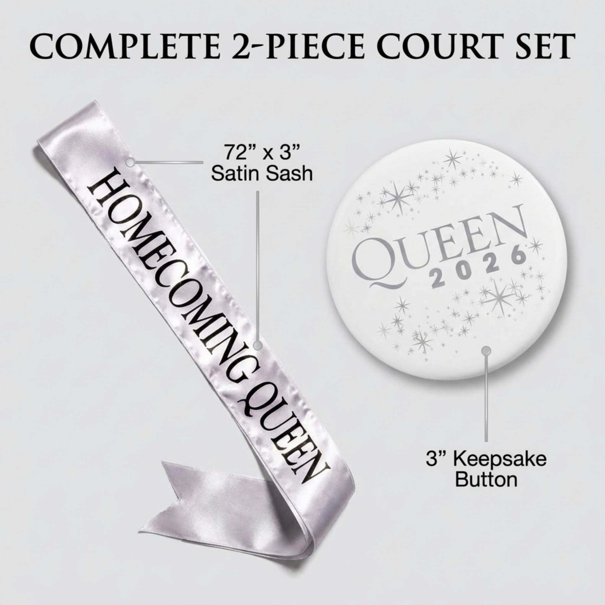 Anderson’s Homecoming Queen 2026 Court Set with Silver & Black Satin Sash, White Keepsake Button, High School Sash and Button for Homecoming Court, School Dance, Parade, Costume, Event, 2 Piece Set - Image 5