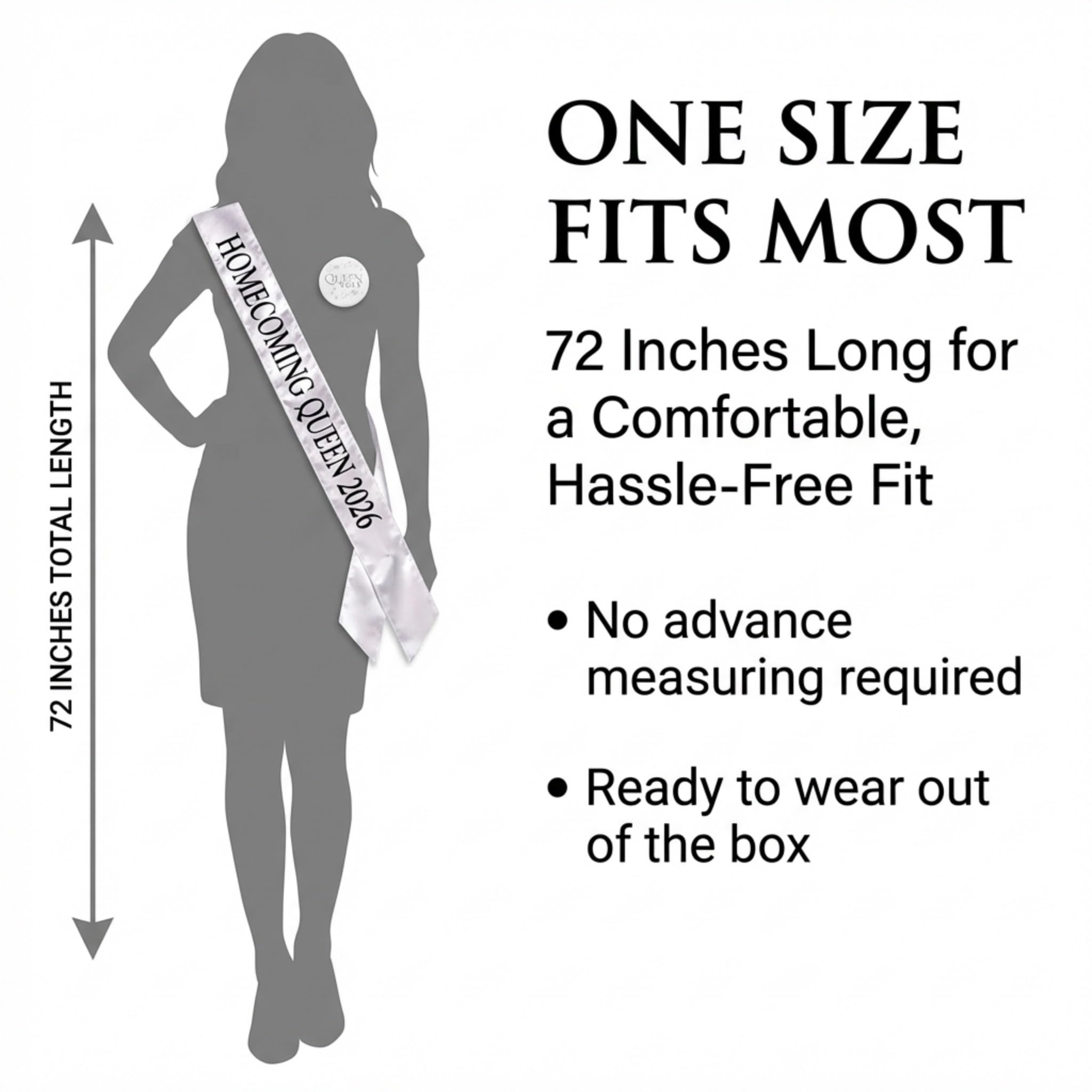 Anderson’s Homecoming Queen 2026 Court Set with Silver & Black Satin Sash, White Keepsake Button, High School Sash and Button for Homecoming Court, School Dance, Parade, Costume, Event, 2 Piece Set - Image 6