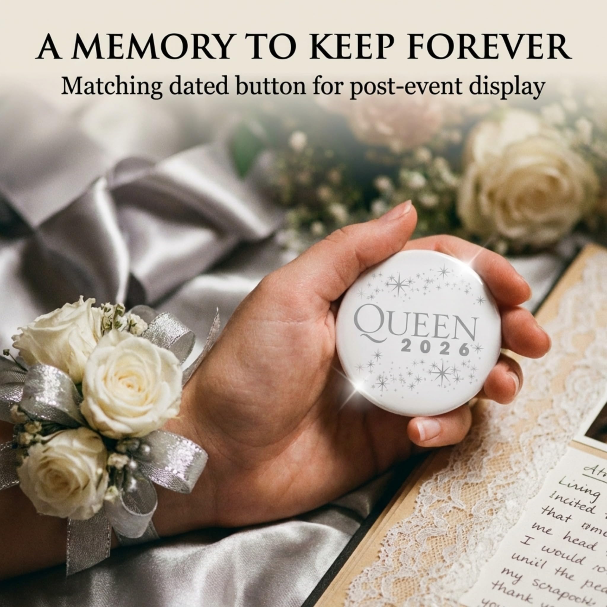 Anderson’s Homecoming Queen 2026 Court Set with Silver & Black Satin Sash, White Keepsake Button, High School Sash and Button for Homecoming Court, School Dance, Parade, Costume, Event, 2 Piece Set - Image 7