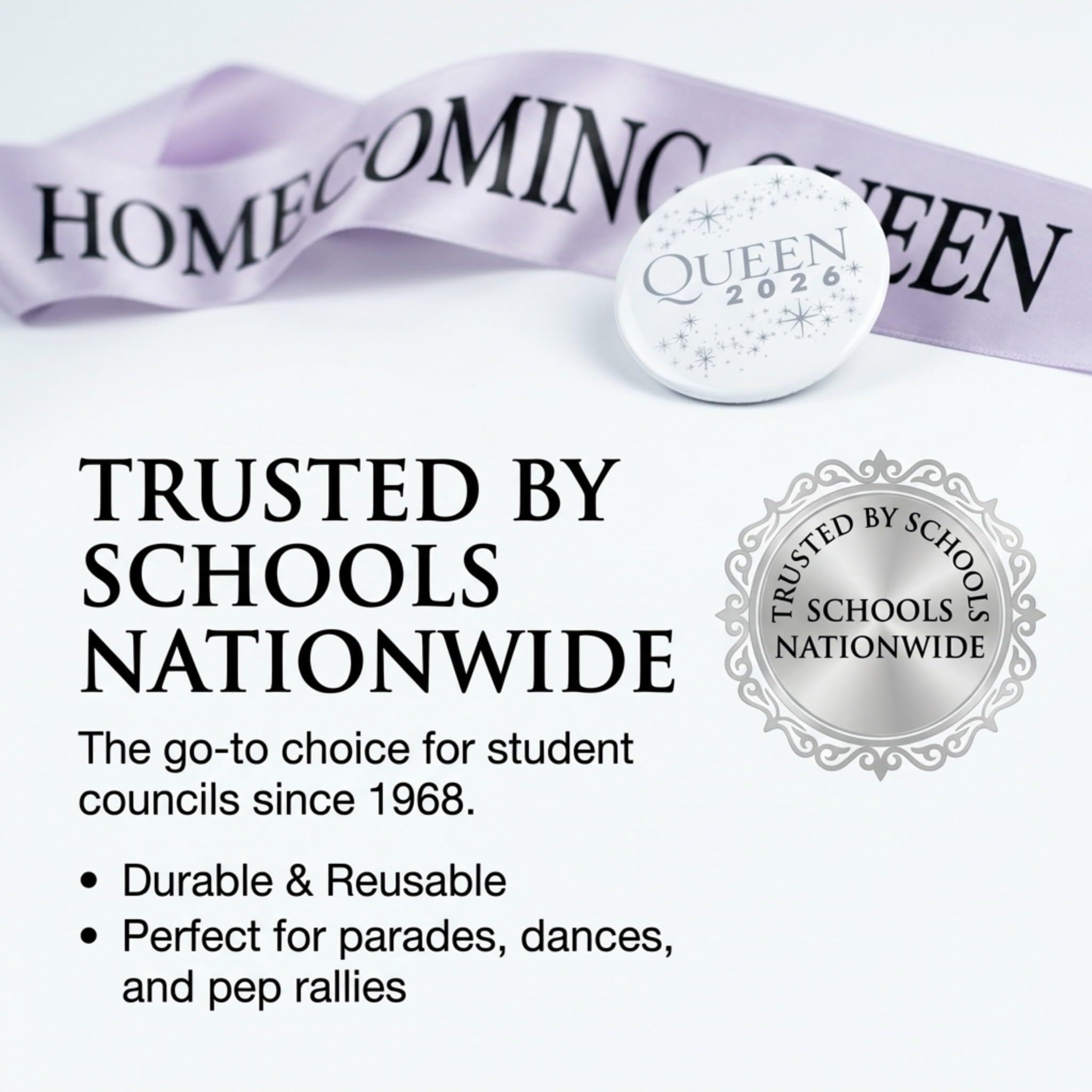 Anderson’s Homecoming Queen 2026 Court Set with Silver & Black Satin Sash, White Keepsake Button, High School Sash and Button for Homecoming Court, School Dance, Parade, Costume, Event, 2 Piece Set - Image 9