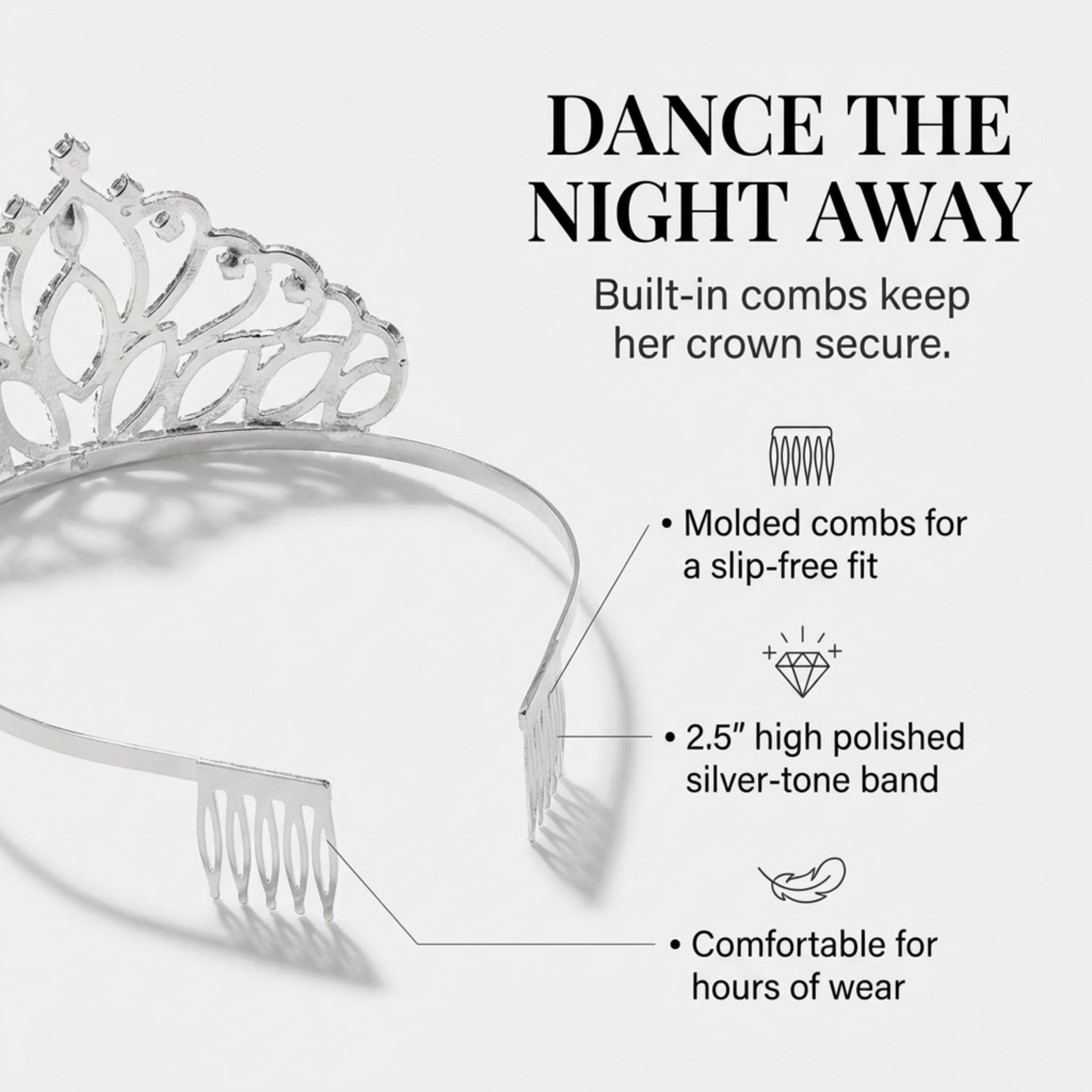Anderson's Homecoming Queen Taylor Tiara &Silver Glitter Sash Set, Black Lettering, Sparkling Coronation Accessories & 3" x 72" Homecoming Queen Glitter Sash for Homecoming Coronation, 2‑Piece Set - Image 7