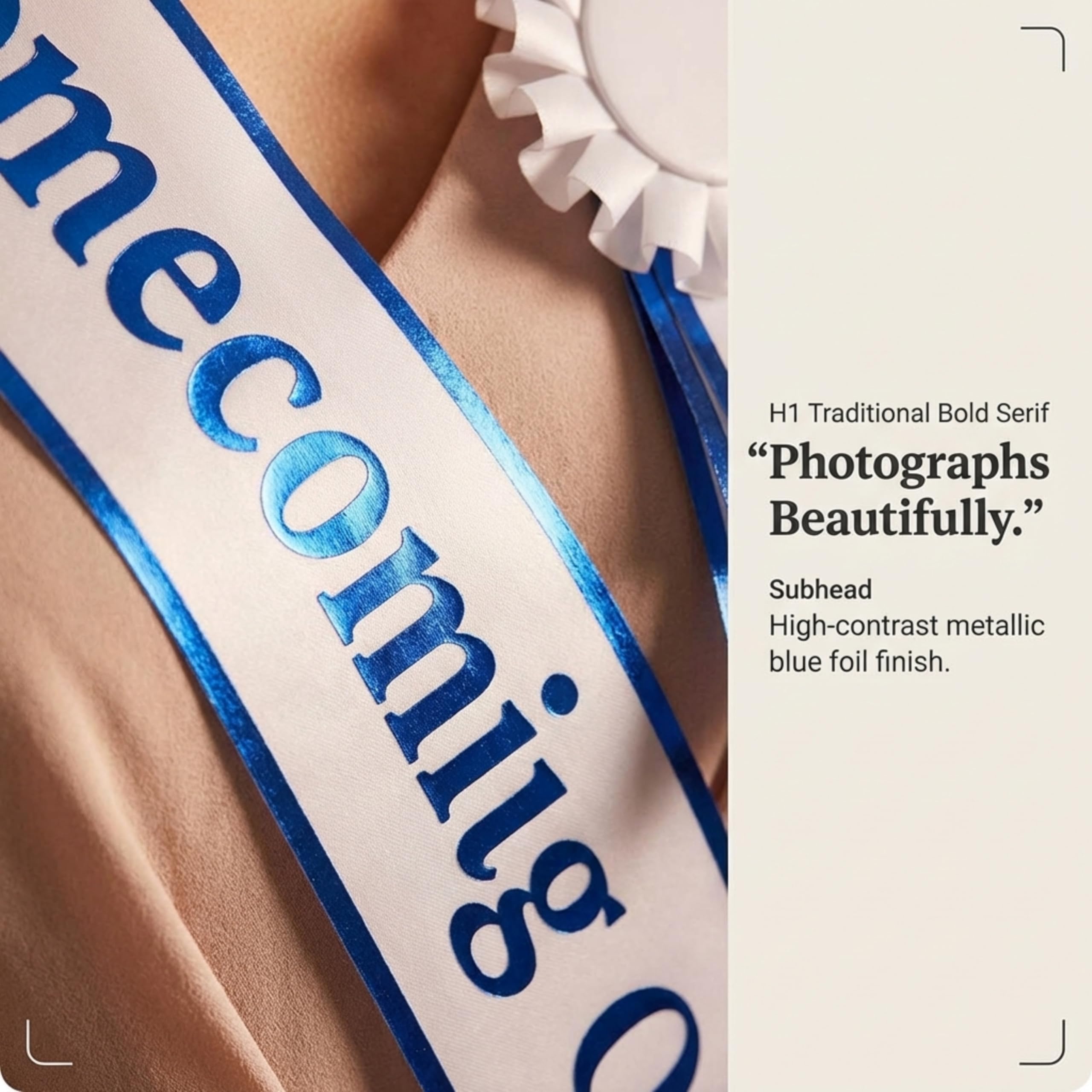 Anderson's Homecoming Queen White Satin Sash and Rosette Set, Metallic Blue Lettering, Elegant Coronation Accessories and 3" x 72" Homecoming Queen Sash for Homecoming Coronation, 2 Piece Set - Image 6