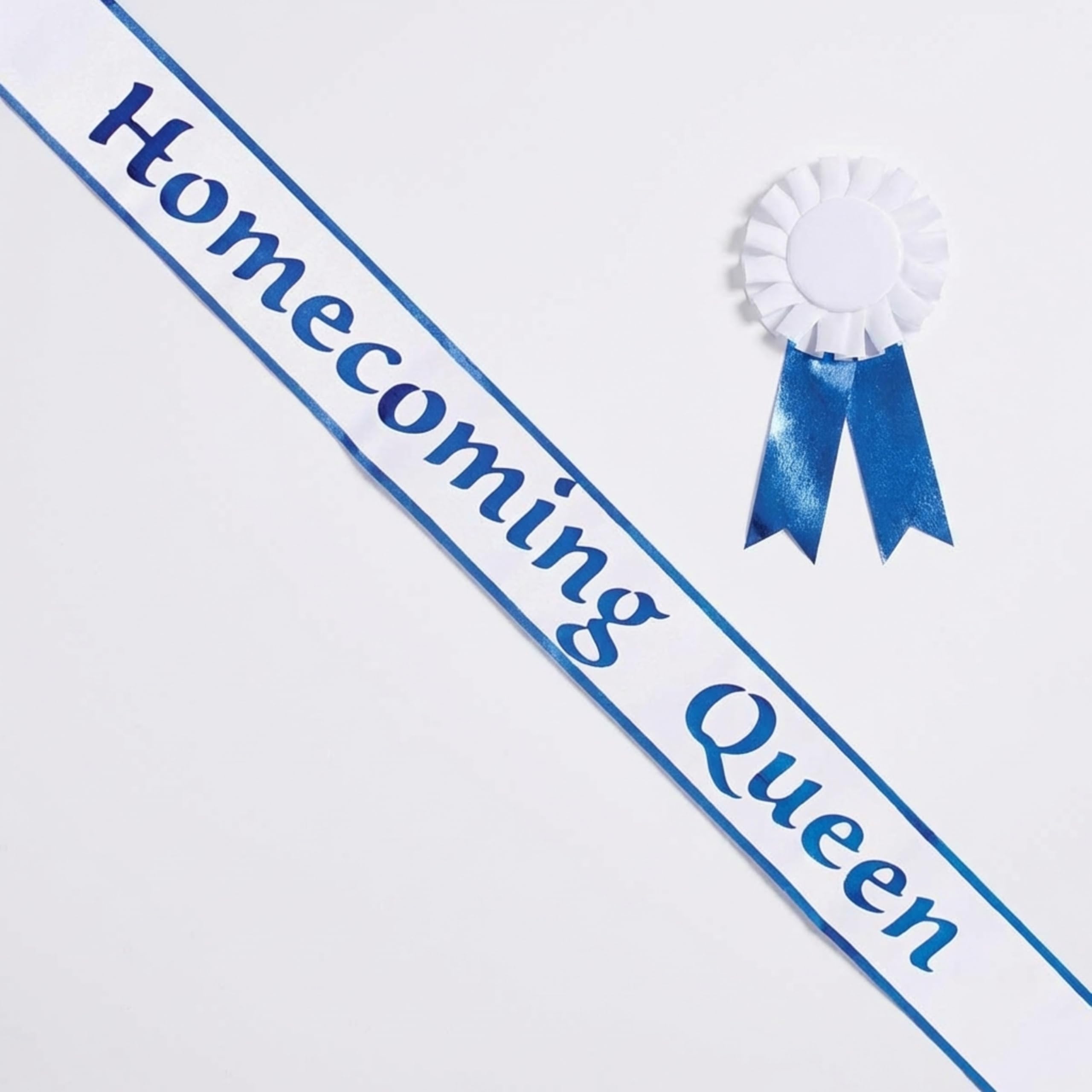 Anderson's Homecoming Queen White Satin Sash and Rosette Set, Metallic Blue Lettering, Elegant Coronation Accessories and 3" x 72" Homecoming Queen Sash for Homecoming Coronation, 2 Piece Set - Image 8