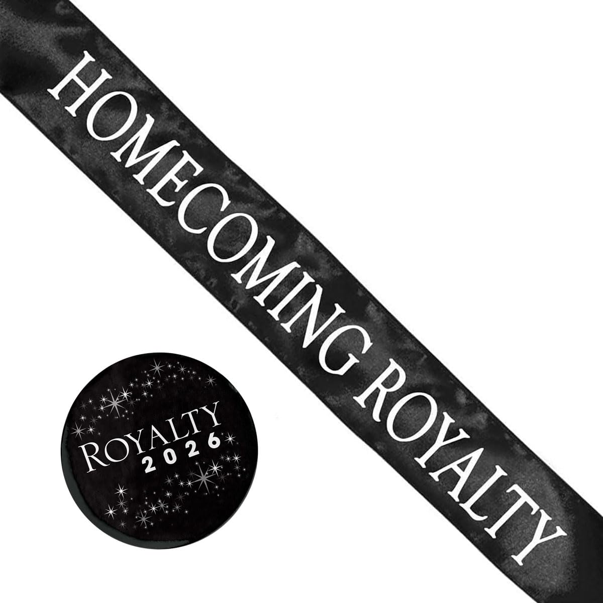 Anderson’s Homecoming Royalty 2026 Court Set with Black & White Satin Sash, Keepsake Button, High School Sash and Button for Homecoming Court, School Dance, Parade, Costume, Event, 2 Piece Set