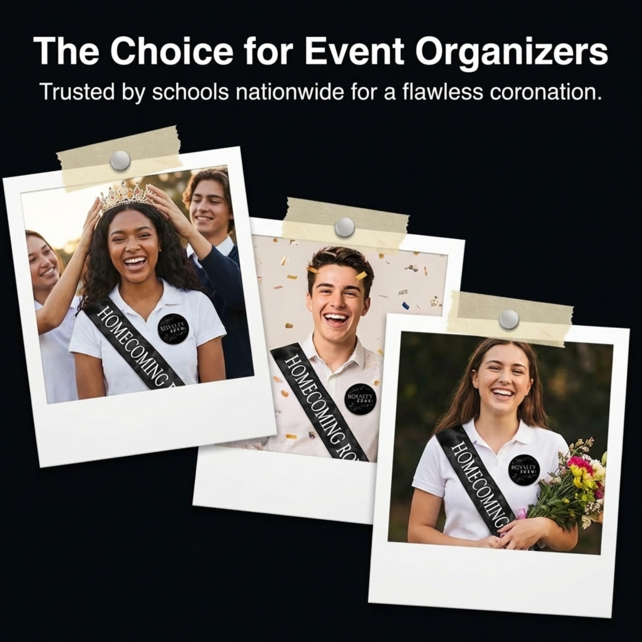 Anderson’s Homecoming Royalty 2026 Court Set with Black & White Satin Sash, Keepsake Button, High School Sash and Button for Homecoming Court, School Dance, Parade, Costume, Event, 2 Piece Set - Image 4