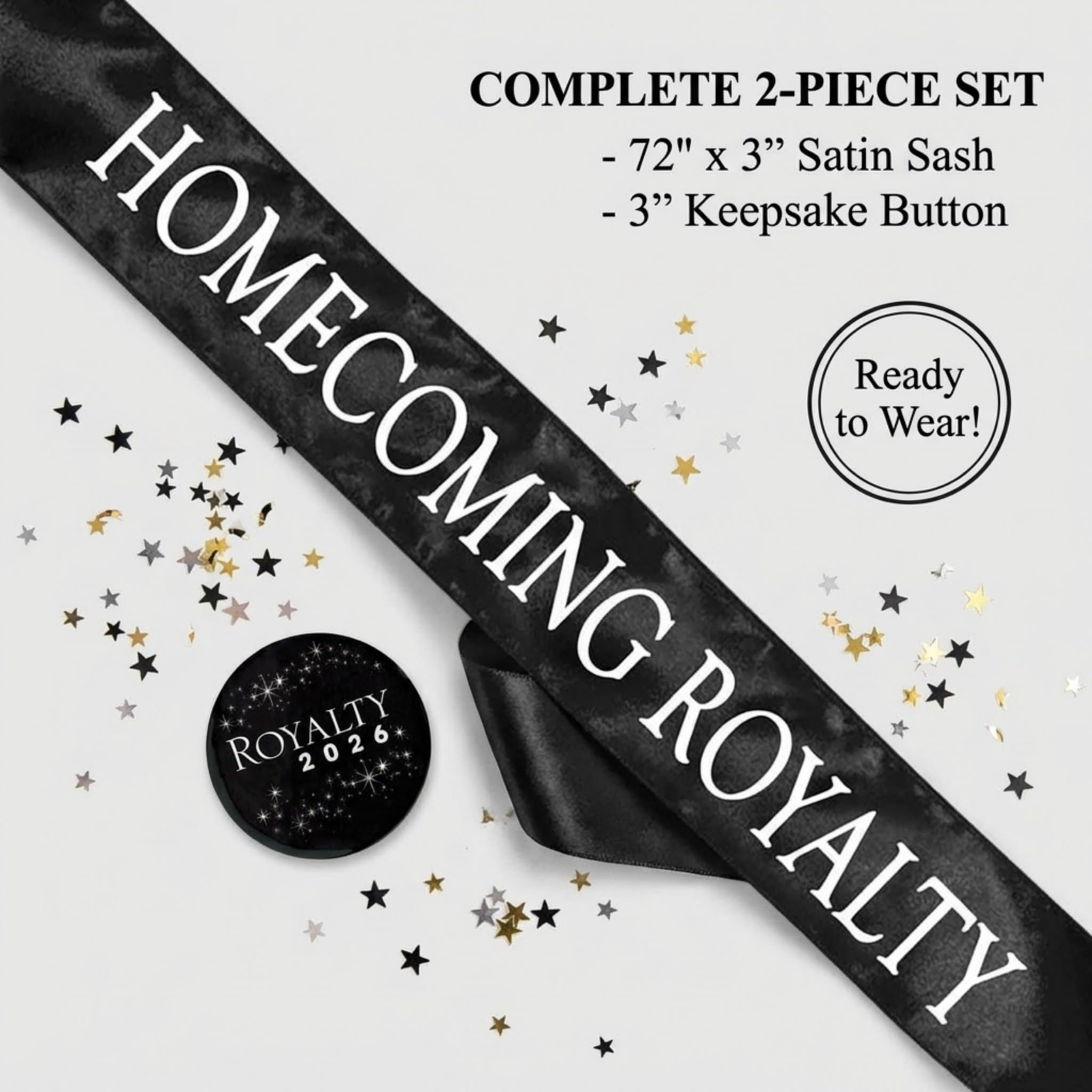 Anderson’s Homecoming Royalty 2026 Court Set with Black & White Satin Sash, Keepsake Button, High School Sash and Button for Homecoming Court, School Dance, Parade, Costume, Event, 2 Piece Set - Image 6