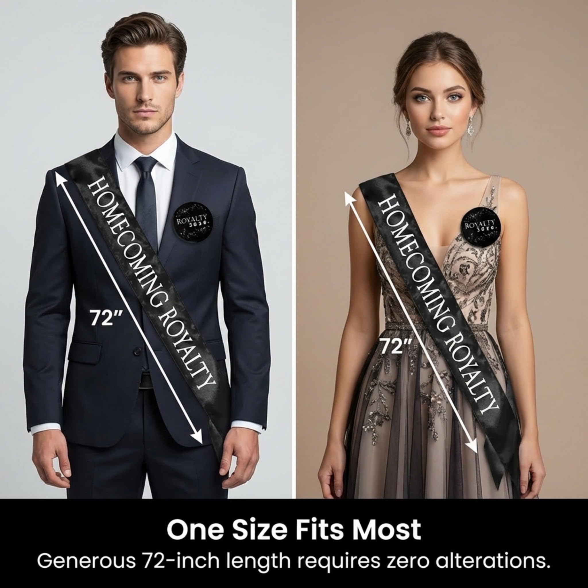 Anderson’s Homecoming Royalty 2026 Court Set with Black & White Satin Sash, Keepsake Button, High School Sash and Button for Homecoming Court, School Dance, Parade, Costume, Event, 2 Piece Set - Image 9