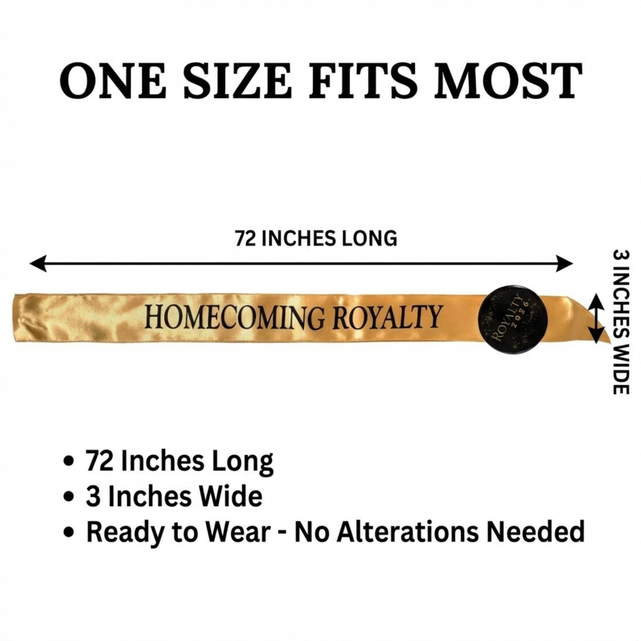 Anderson’s Homecoming Royalty 2026 Court Set with Gold & Black Satin Sash, Keepsake Button, High School Sash and Button for Homecoming Court, School Dance, Parade, Costume, Event, 2 Piece Set - Image 5