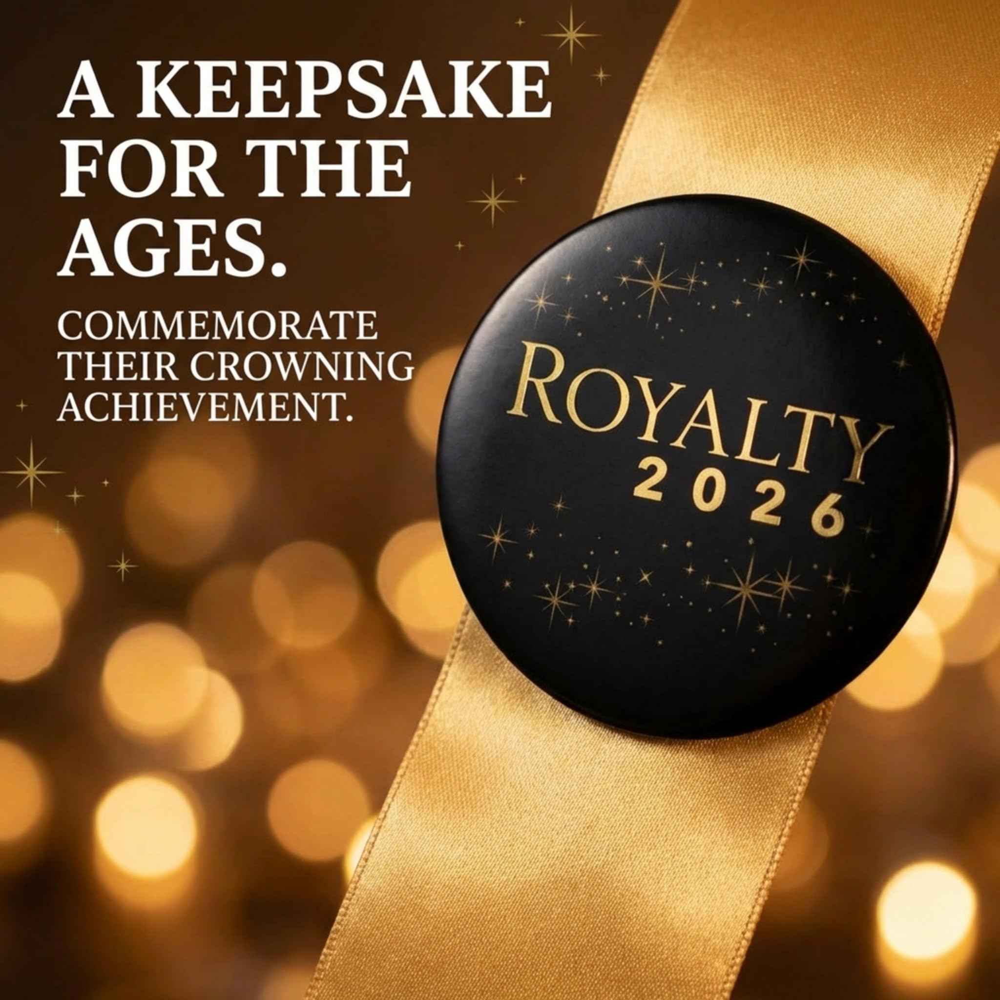 Anderson’s Homecoming Royalty 2026 Court Set with Gold & Black Satin Sash, Keepsake Button, High School Sash and Button for Homecoming Court, School Dance, Parade, Costume, Event, 2 Piece Set - Image 6