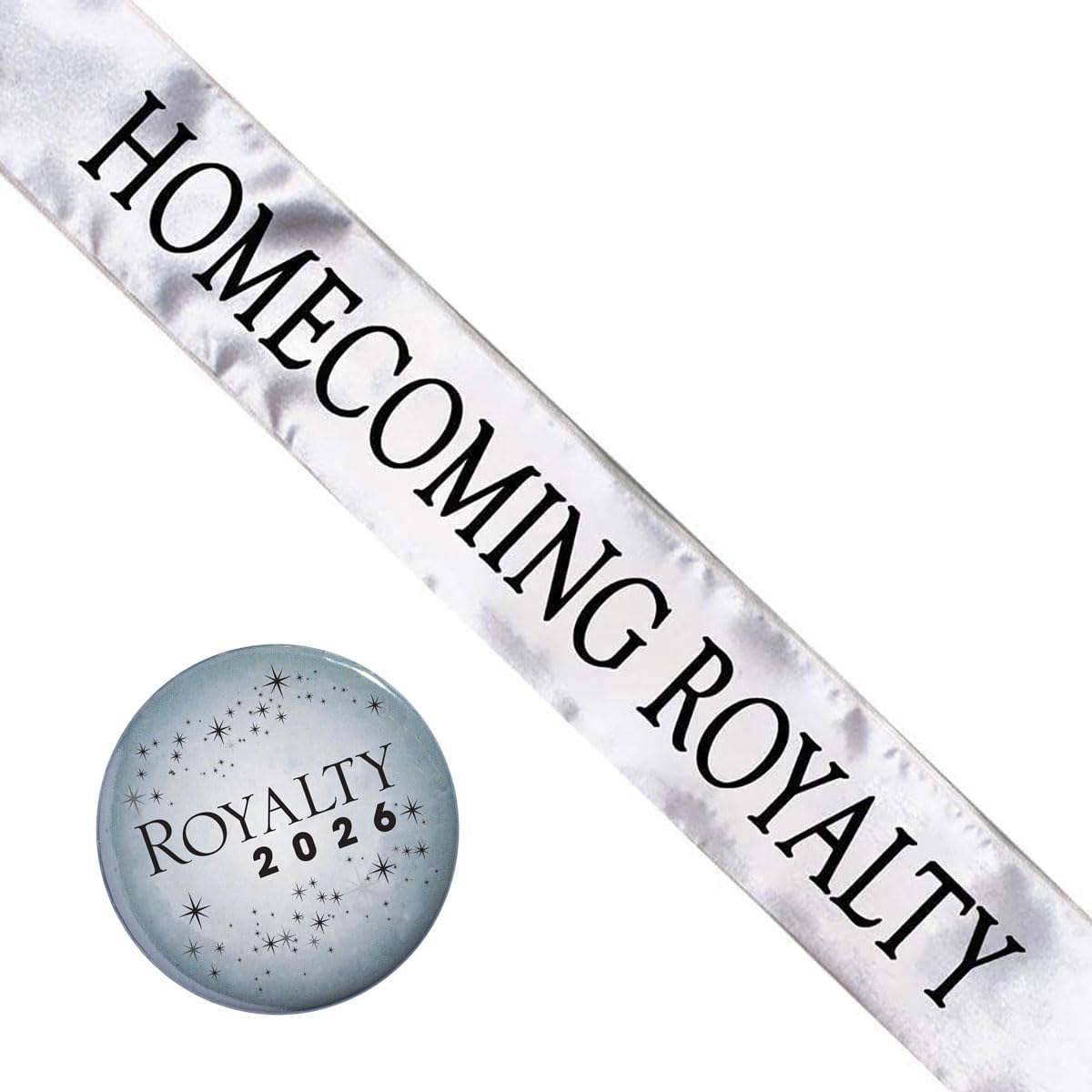 Anderson’s Homecoming Royalty 2026 Court Set with Silver & Black Satin Sash, Silver Keepsake Button, High School Sash & Button for Homecoming Court, School Dance, Parade, Costume, Event, 2 Piece Set