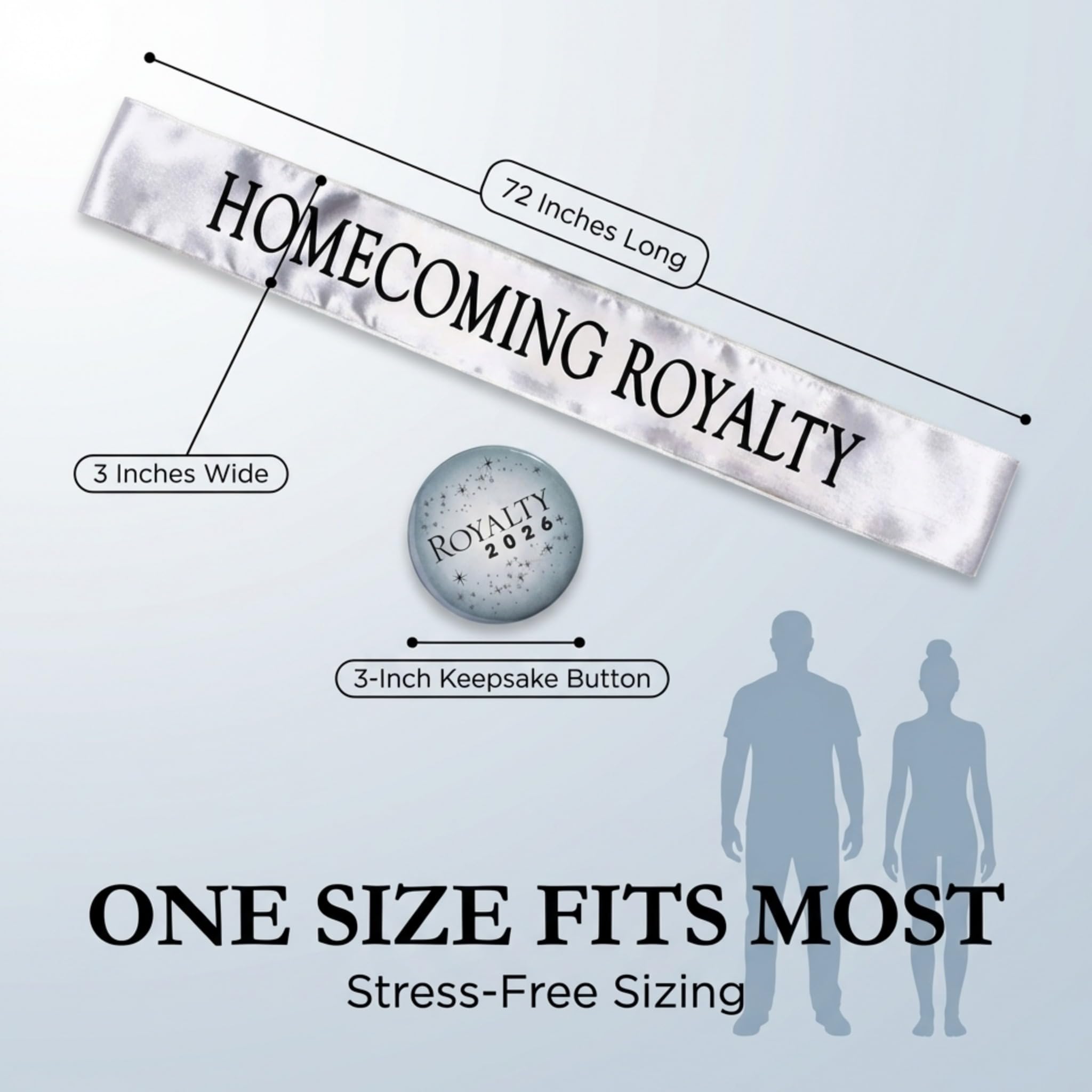 Anderson’s Homecoming Royalty 2026 Court Set with Silver & Black Satin Sash, Silver Keepsake Button, High School Sash & Button for Homecoming Court, School Dance, Parade, Costume, Event, 2 Piece Set - Image 4