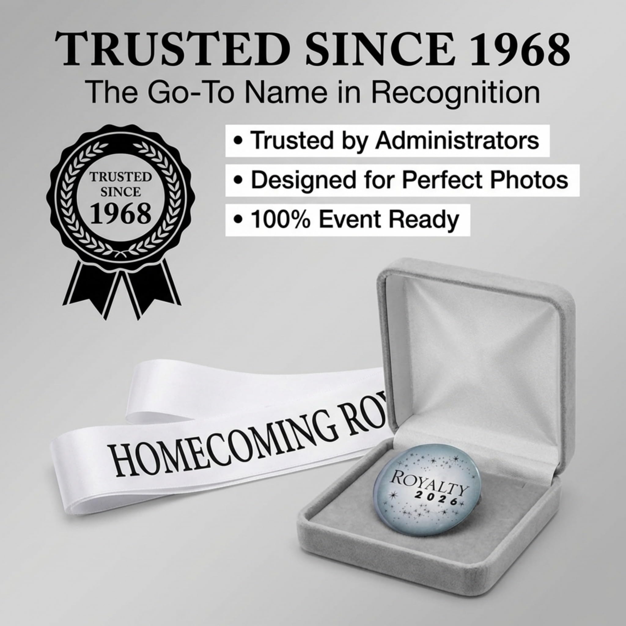 Anderson’s Homecoming Royalty 2026 Court Set with Silver & Black Satin Sash, Silver Keepsake Button, High School Sash & Button for Homecoming Court, School Dance, Parade, Costume, Event, 2 Piece Set - Image 8