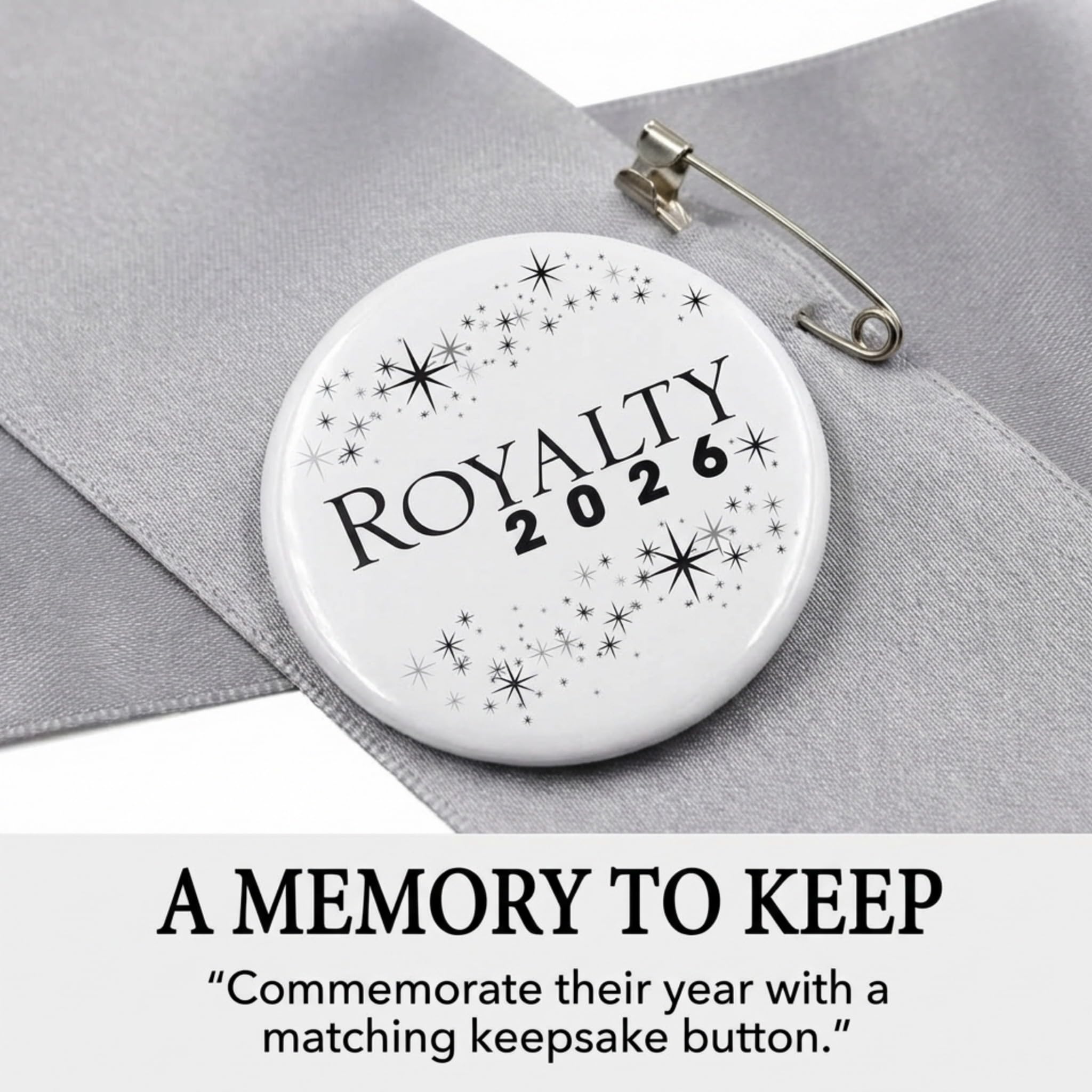 Anderson’s Homecoming Royalty 2026 Court Set with Silver & Black Satin Sash, White Keepsake Button, High School Sash & Button for Homecoming Court, School Dance, Parade, Costume, Event, 2 Piece Set - Image 7