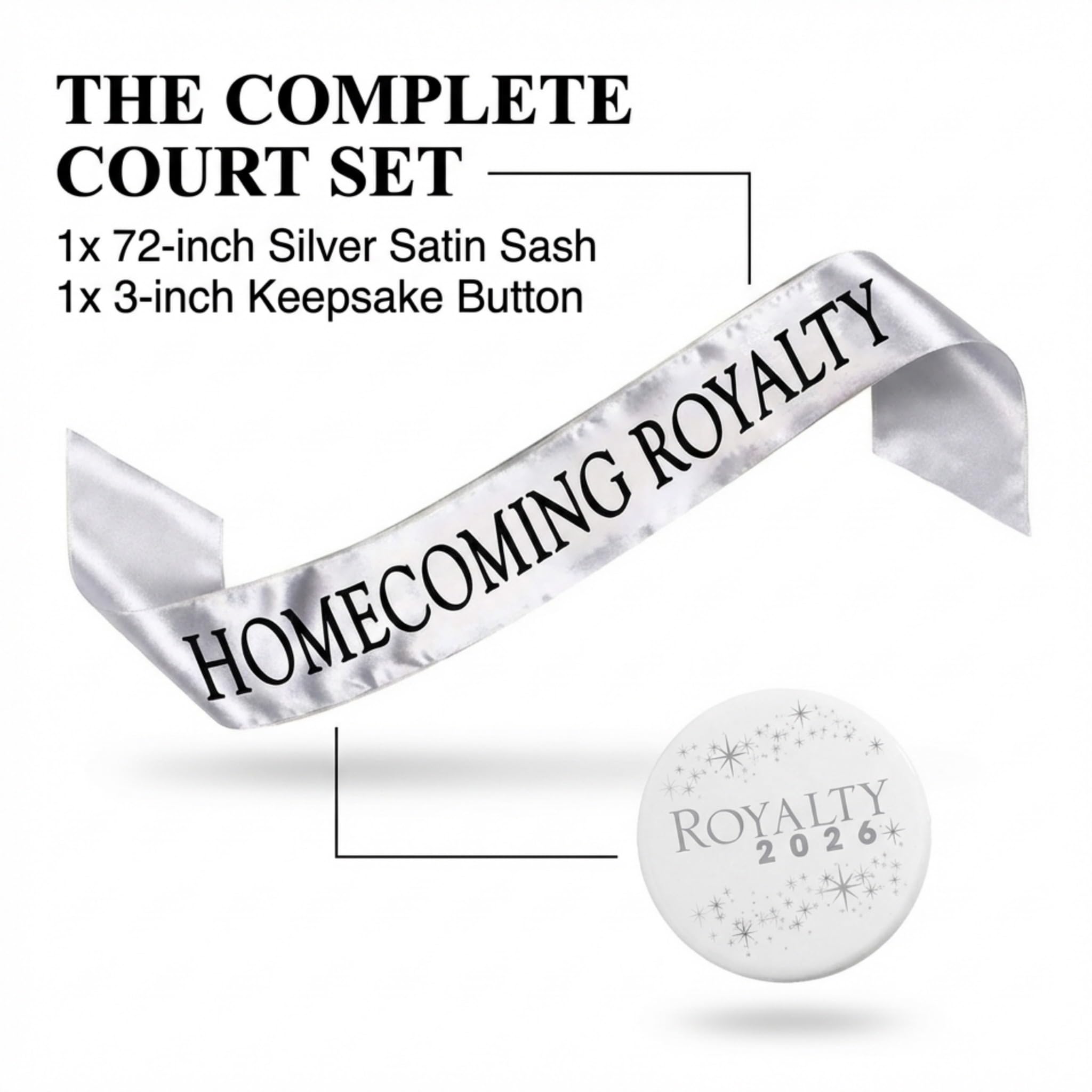 Anderson’s Homecoming Royalty 2026 Court Set with Silver & Black Satin Sash, White Keepsake Button, High School Sash & Button for Homecoming Court, School Dance, Parade, Costume, Event, 2 Piece Set - Image 8