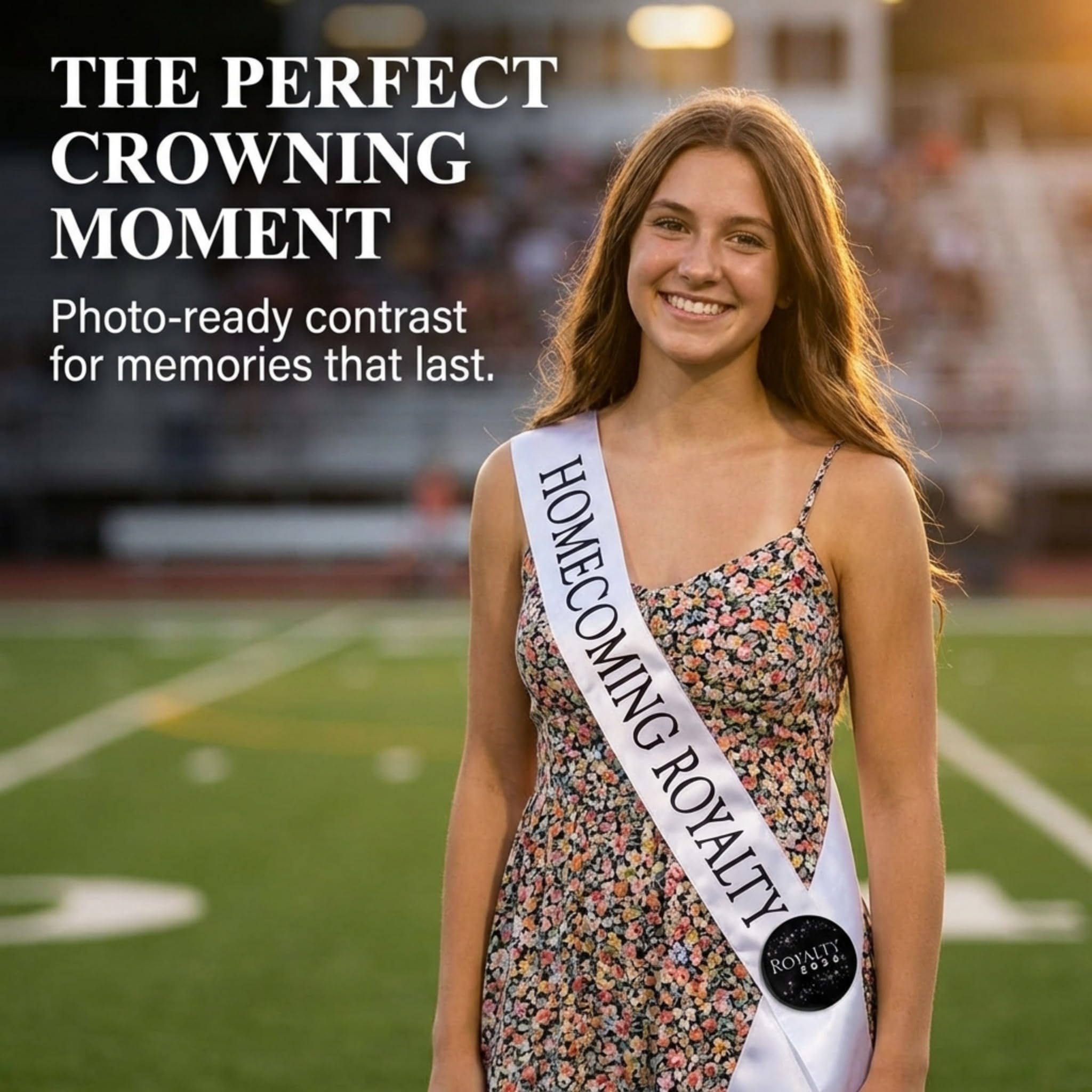 Anderson’s Homecoming Royalty 2026 Court Set with White & Black Satin Sash, Keepsake Button, High School Sash and Button for Homecoming Court, School Dance, Parade, Costume, Event, 2 Piece Set - Image 4