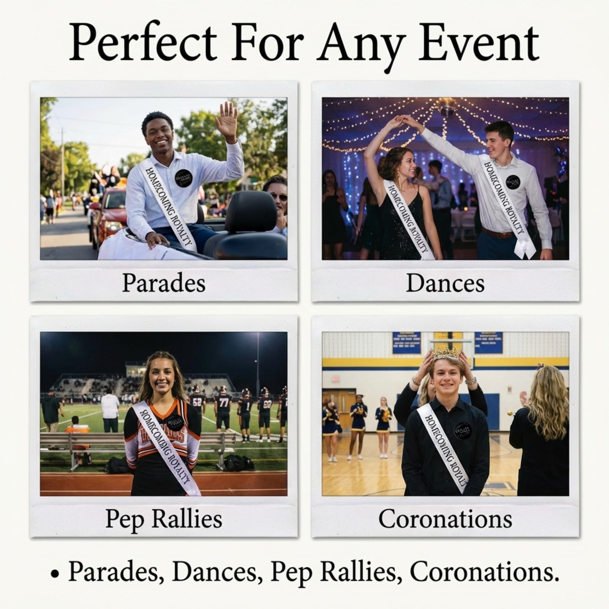 Anderson’s Homecoming Royalty 2026 Court Set with White & Black Satin Sash, Keepsake Button, High School Sash and Button for Homecoming Court, School Dance, Parade, Costume, Event, 2 Piece Set - Image 7