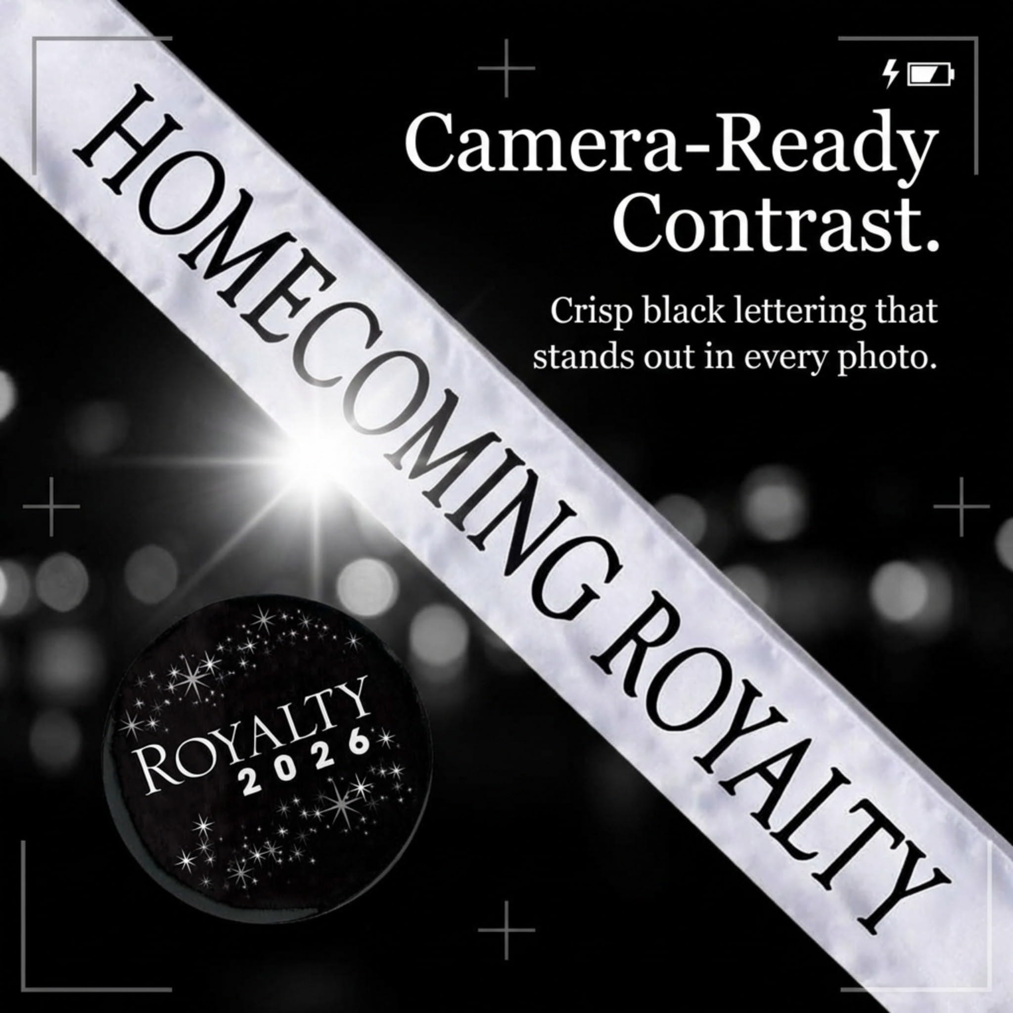 Anderson’s Homecoming Royalty 2026 Court Set with White & Black Satin Sash, Keepsake Button, High School Sash and Button for Homecoming Court, School Dance, Parade, Costume, Event, 2 Piece Set - Image 8
