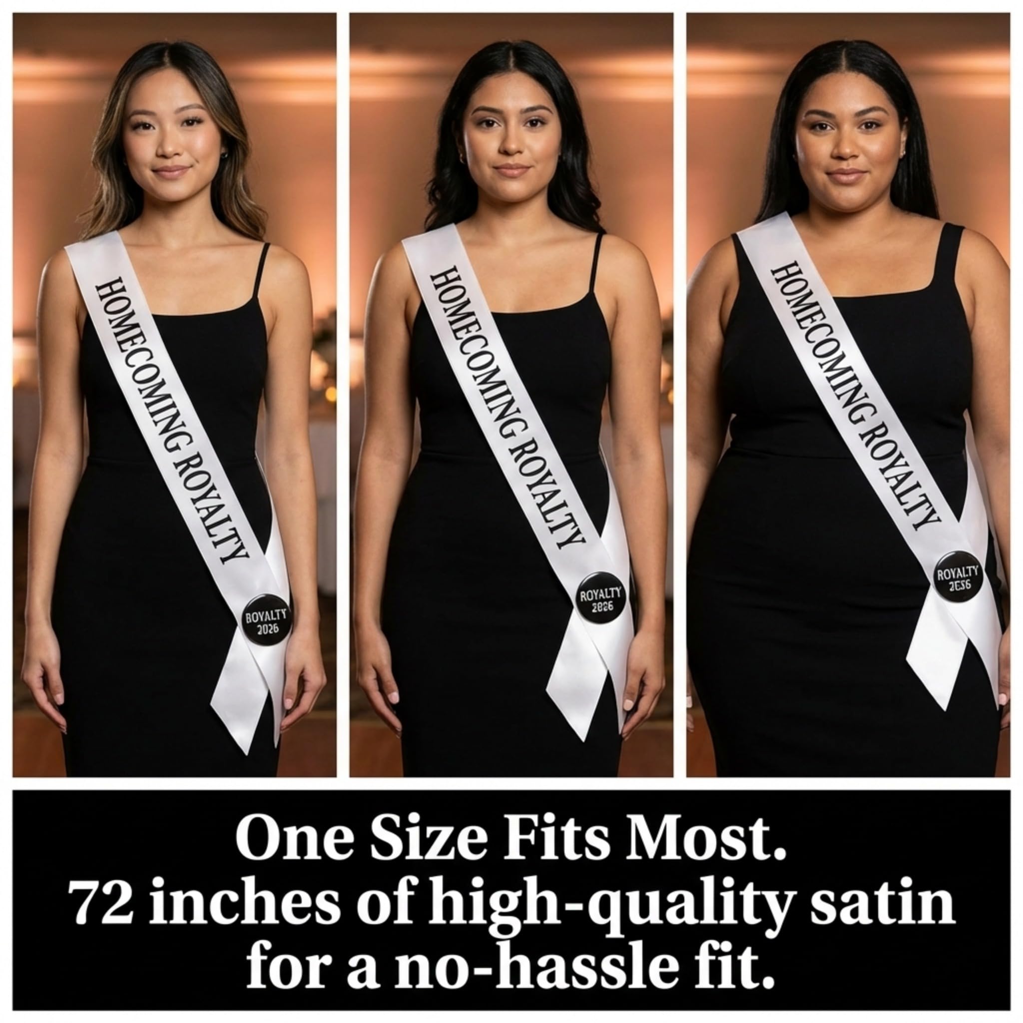 Anderson’s Homecoming Royalty 2026 Court Set with White & Black Satin Sash, Keepsake Button, High School Sash and Button for Homecoming Court, School Dance, Parade, Costume, Event, 2 Piece Set - Image 9